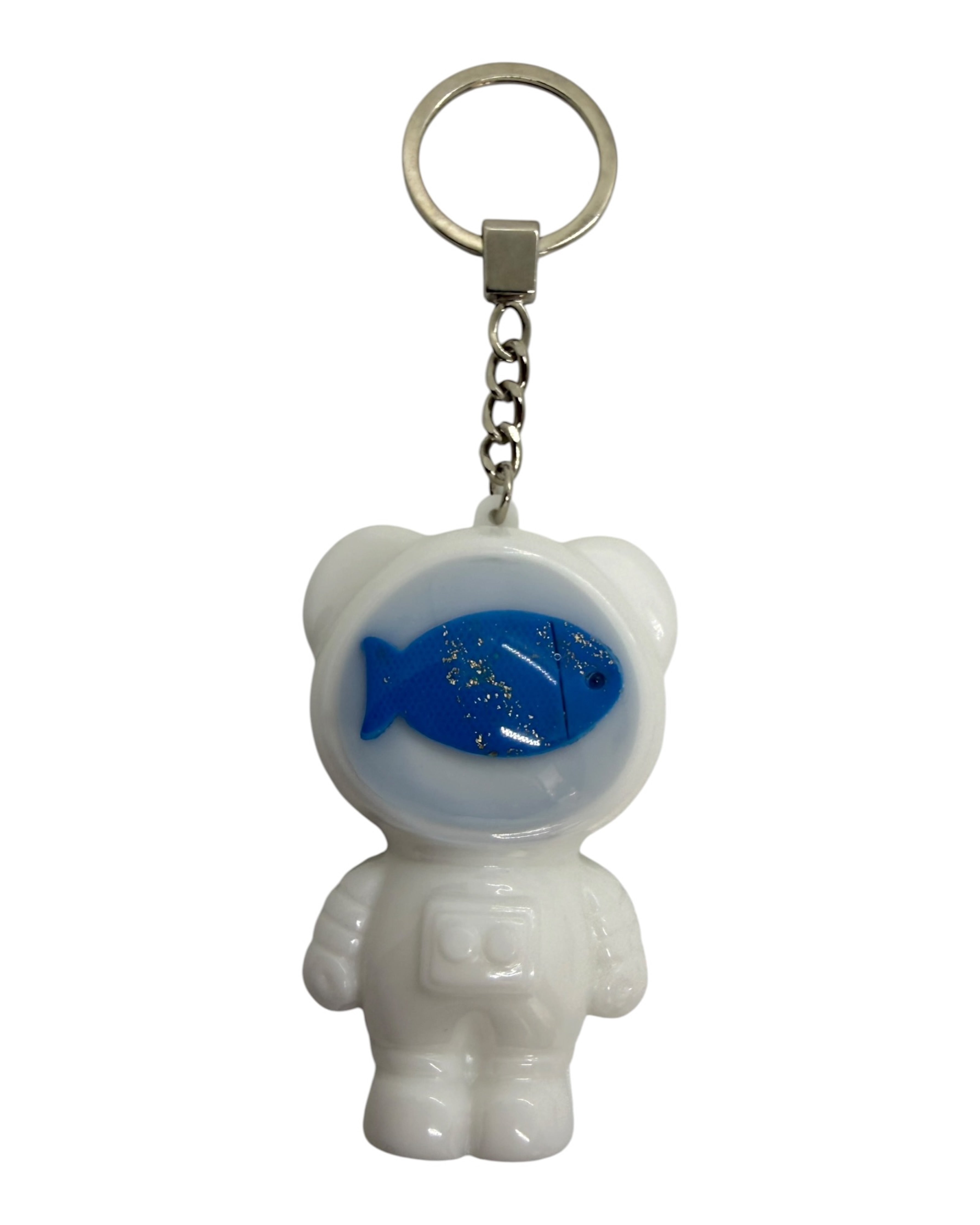 Astro Bear blanc glossy fait main avec poisson bleu style marin .