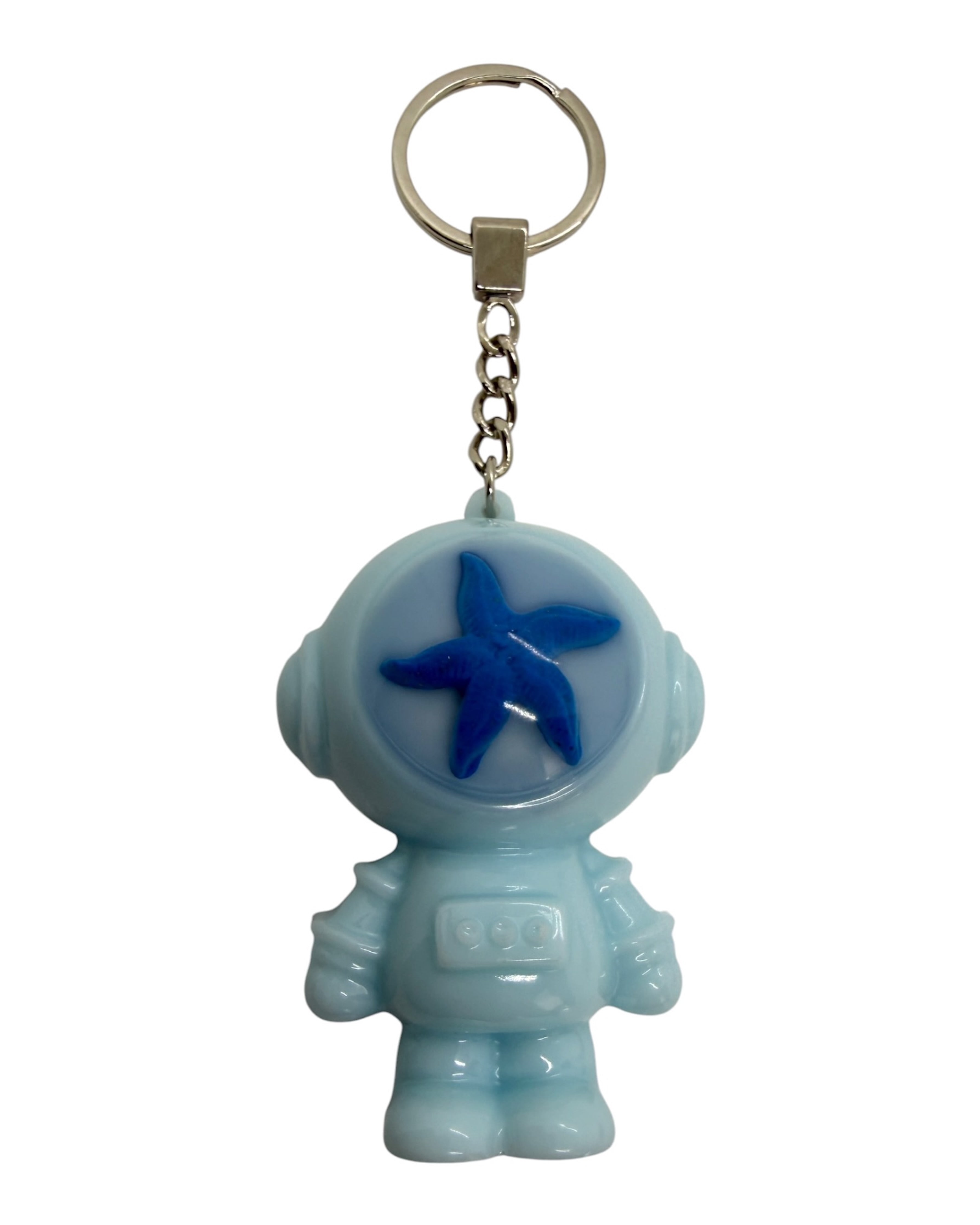Astro Boy bleu glossy fait main avec étoile bleue style marin et détails translucides.