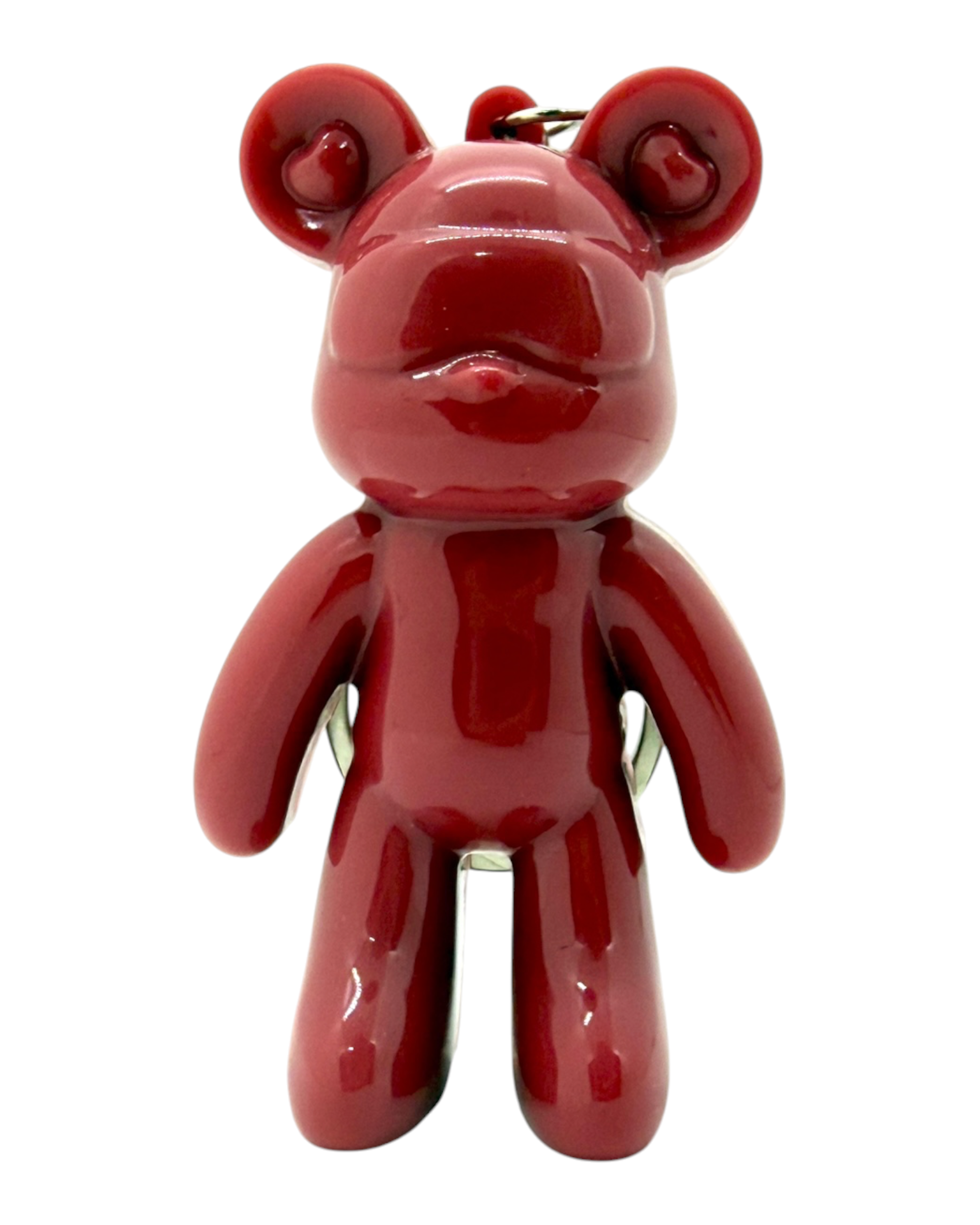 Porte clésUrban Ted Rosé en résine époxy brillante, petit ours rose aux reflets glossy réalisé à la main, accessoire original à accrocher à un sac, une pochette ou un trousseau de clés.