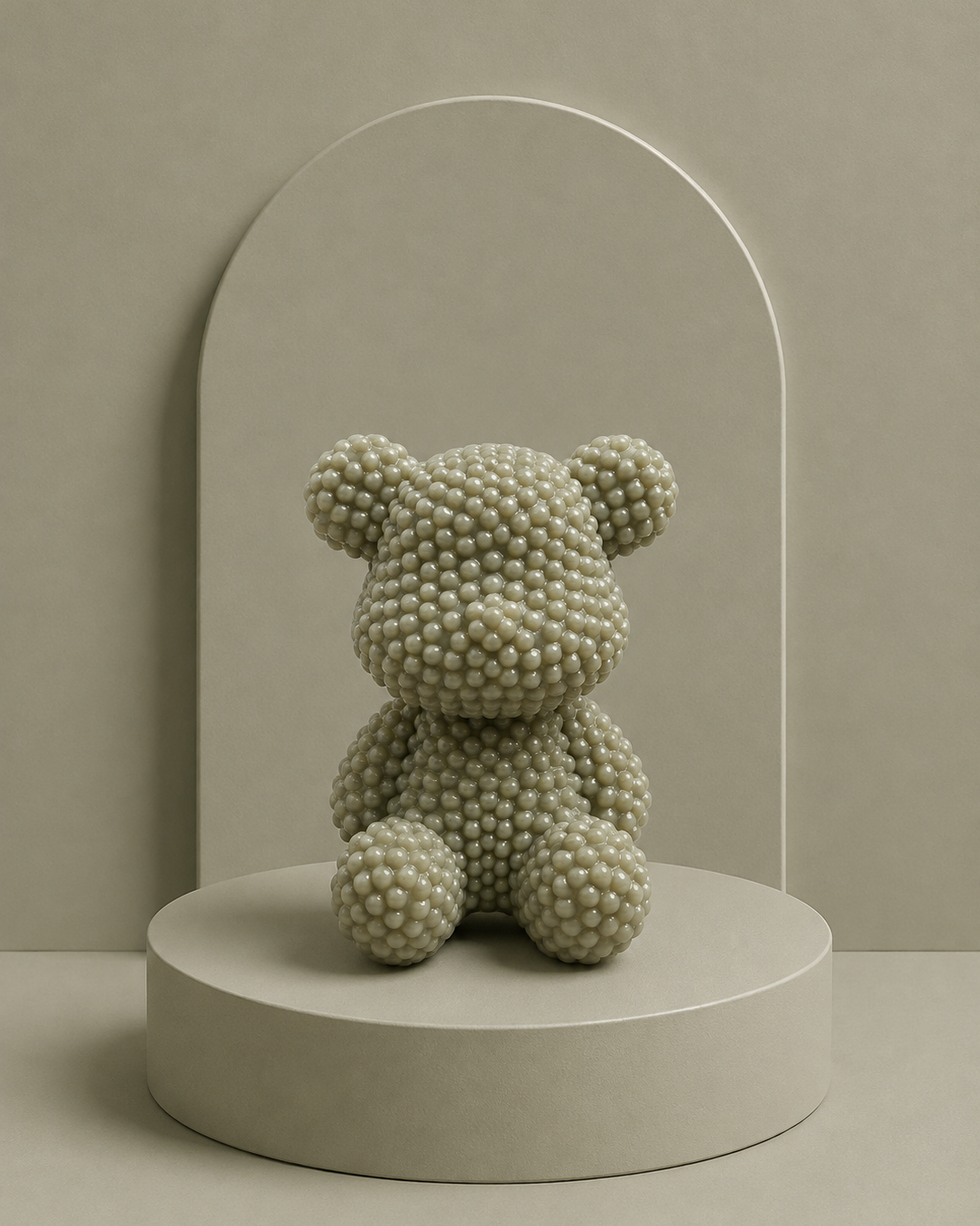 Bubble Ted Kaki, ours décoratif en résine époxy kaki à la finition brillante et à la texture bullée.