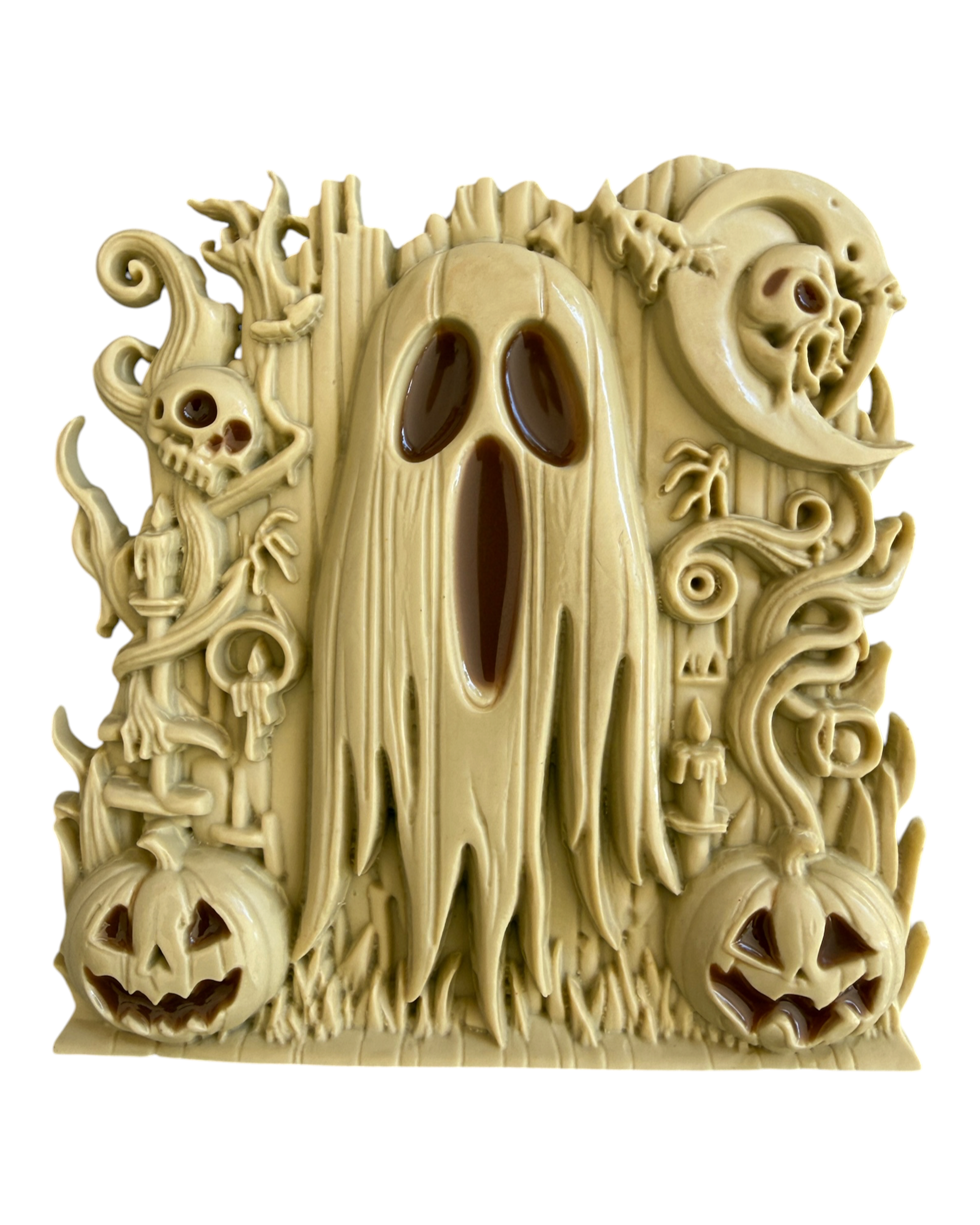 Cadre Halloween Spooky Night en relief avec fantôme, citrouilles, crânes et lune, à poser ou à accrocher – Lolie’z.