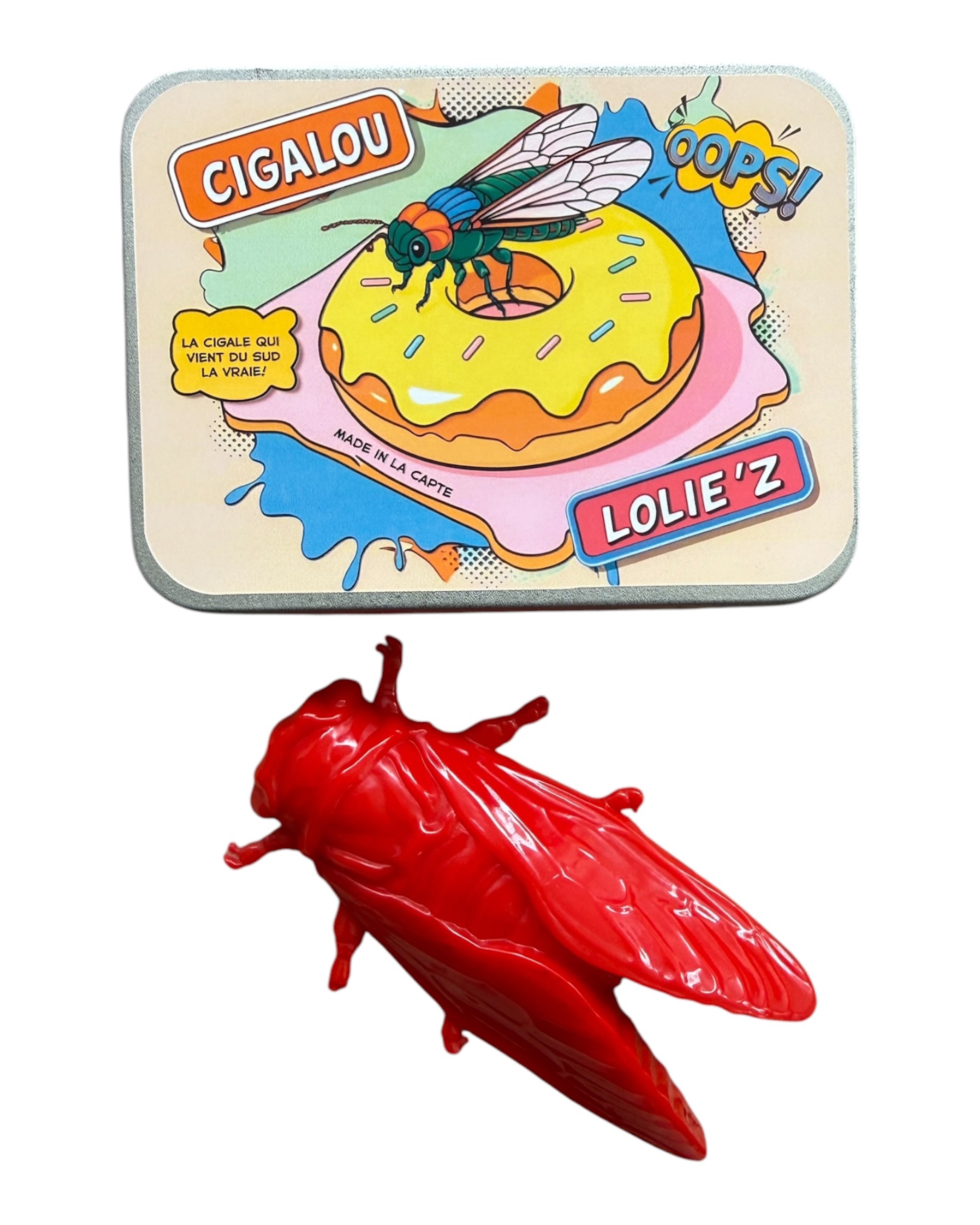 Cigalou rouge en résine époxy aimantée, cigale décorative faite main au style solaire et intense. Lolie'z