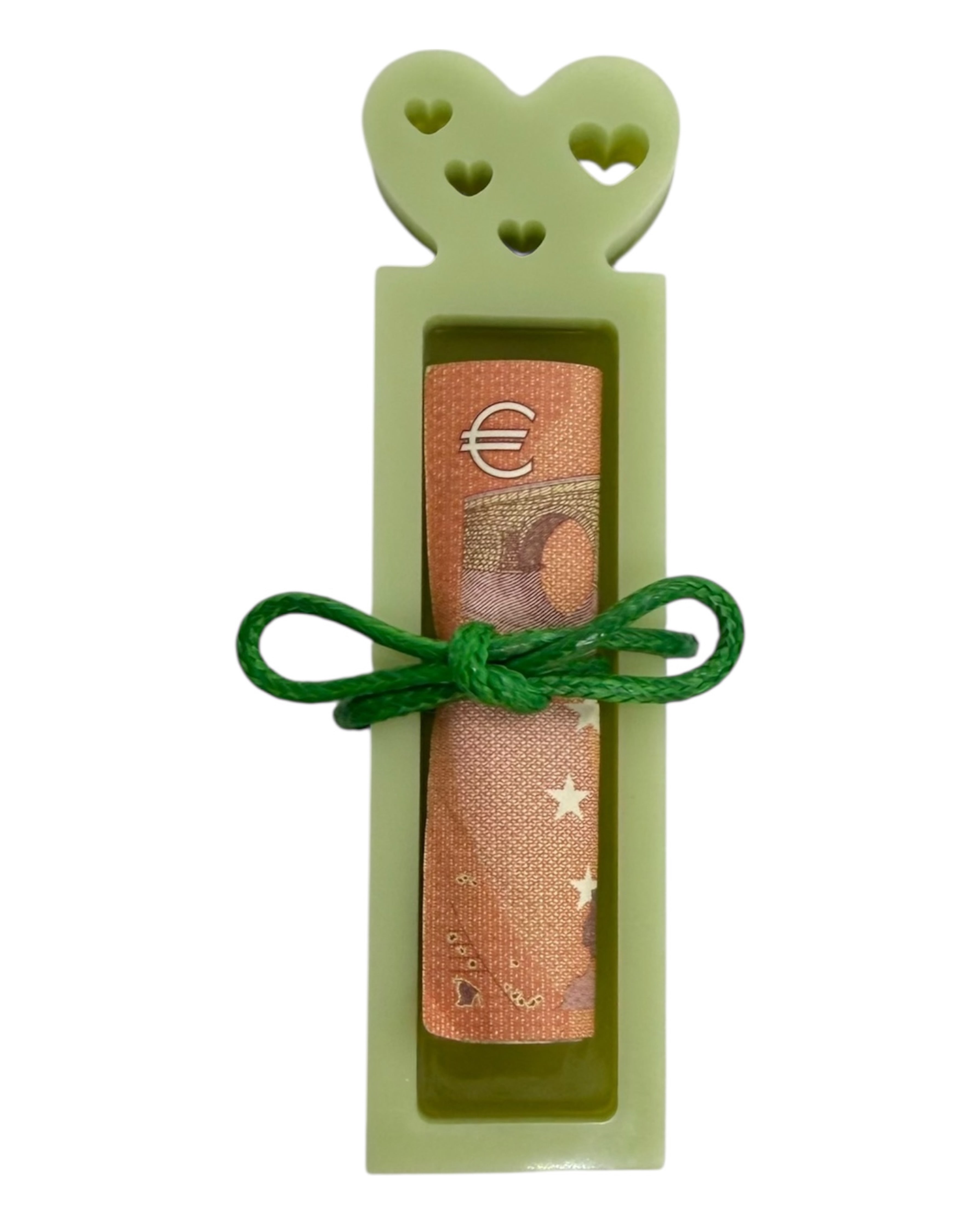Pince à Blé en résine époxy vert clair, design discret et pratique, parfaite pour présenter un billet ou un petit cadeau avec style. Lolie'z
