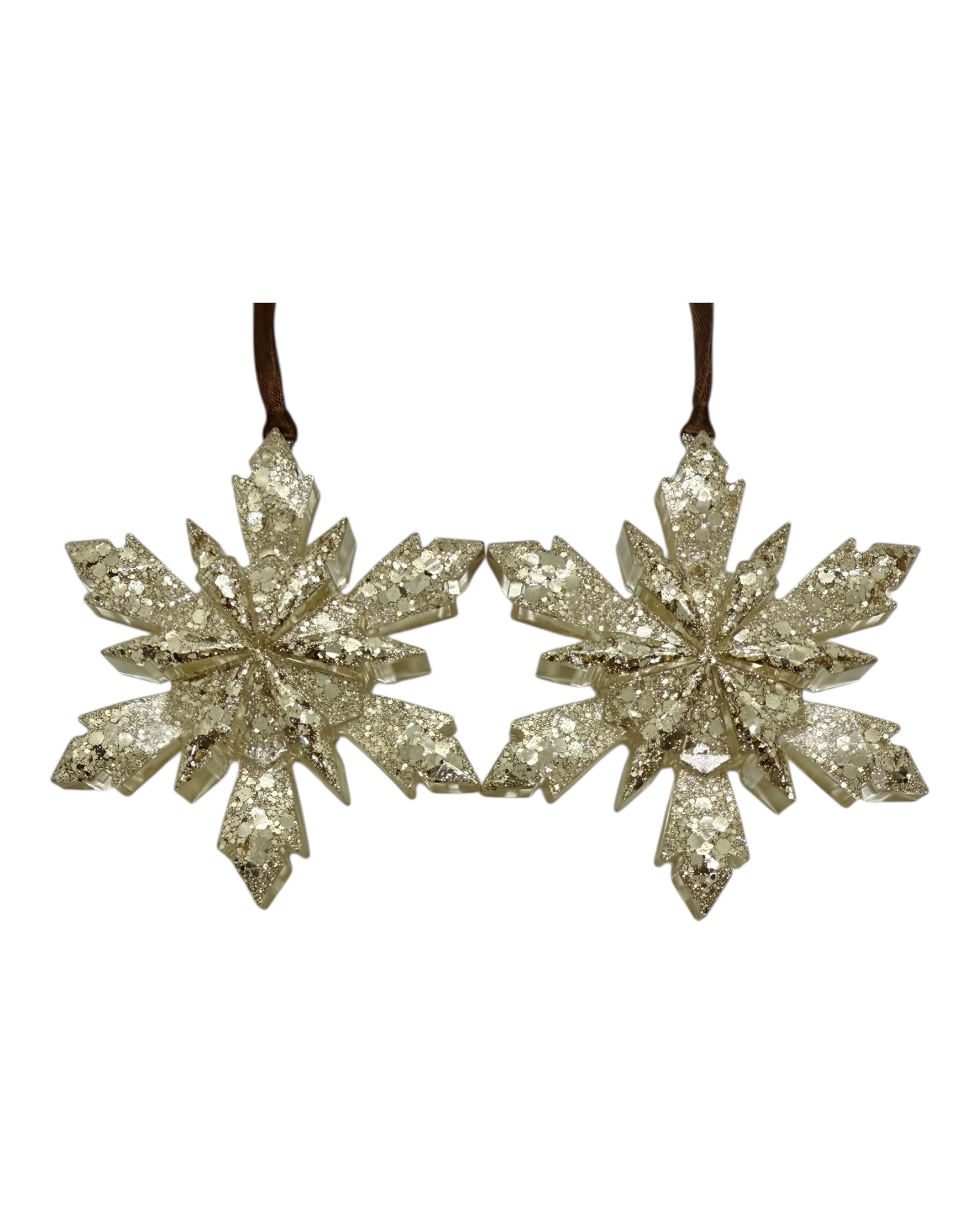 Lot Duo Frosty composé de deux grands flocons en résine scintillante, apportant magie et fraîcheur hivernale à la décoration de Noël