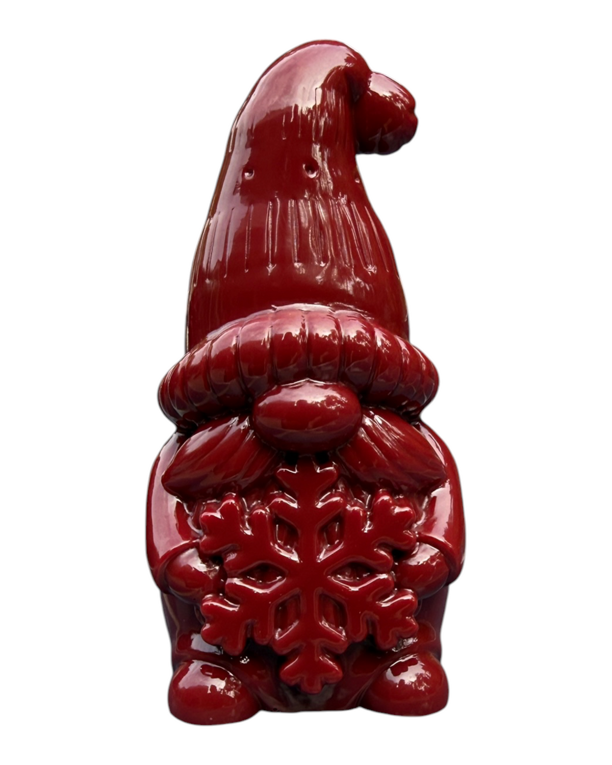 Gnome décoratif de Noël avec flocon en relief, réalisé à la main en résine époxy.