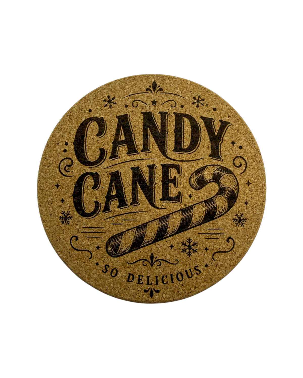 Dessous de verre en liège Candy Cane avec sucre d’orge et motifs de Noël vintage