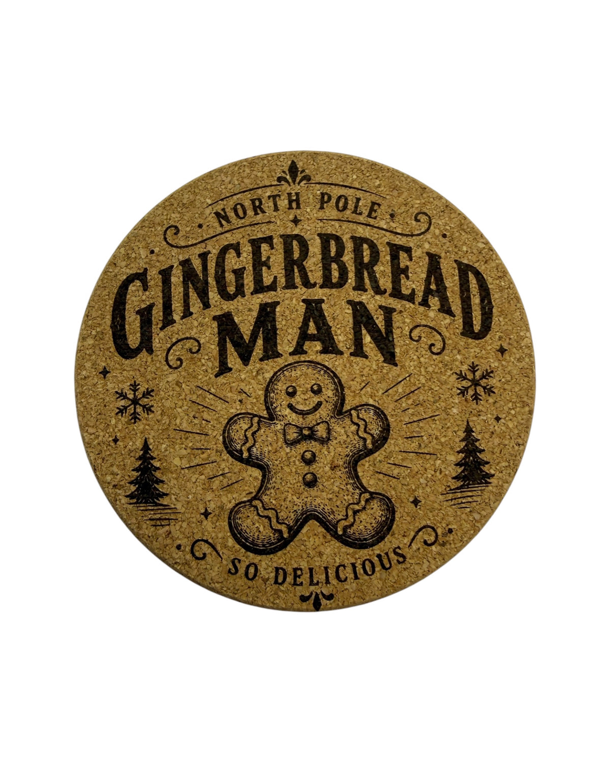 Dessous de verre en liège Gingerbread Man avec bonhomme en pain d’épices et décor de Noël