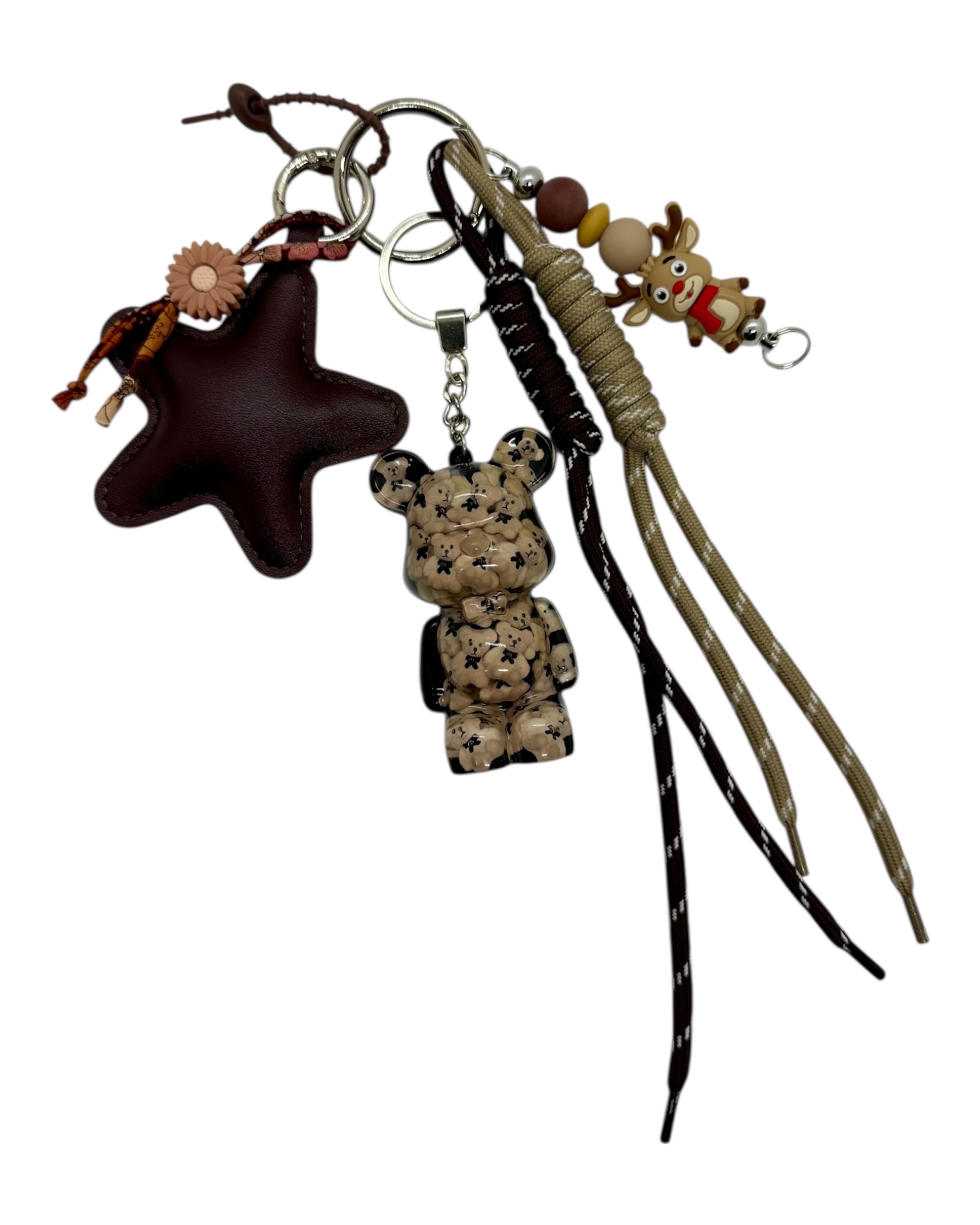 Porte-clés design beige et caramel avec Teddy’z et décorations cosy.