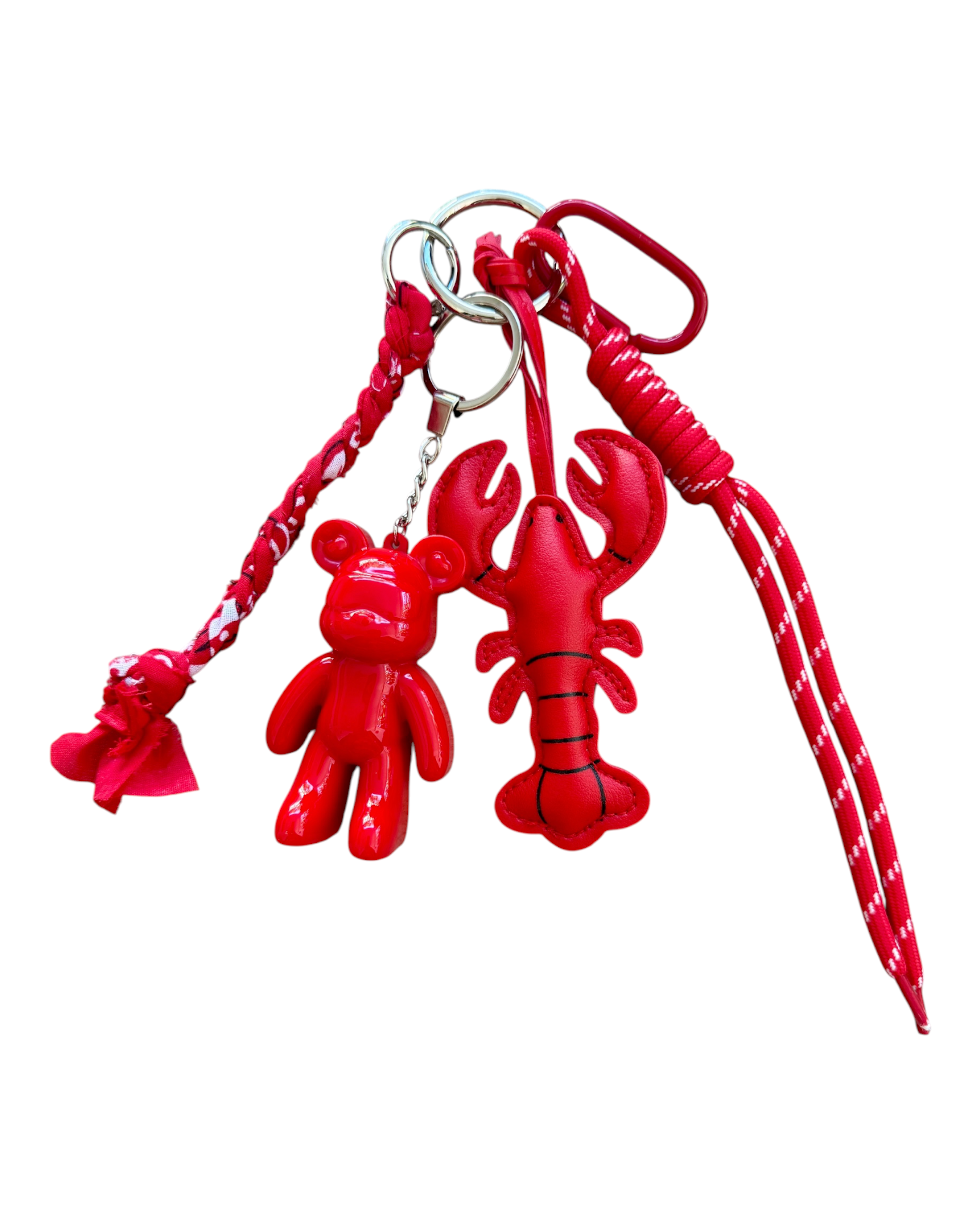 Grigri Lobster White avec Urban Ted rouge en résine époxy, homard rouge et cordons & bandana rouge