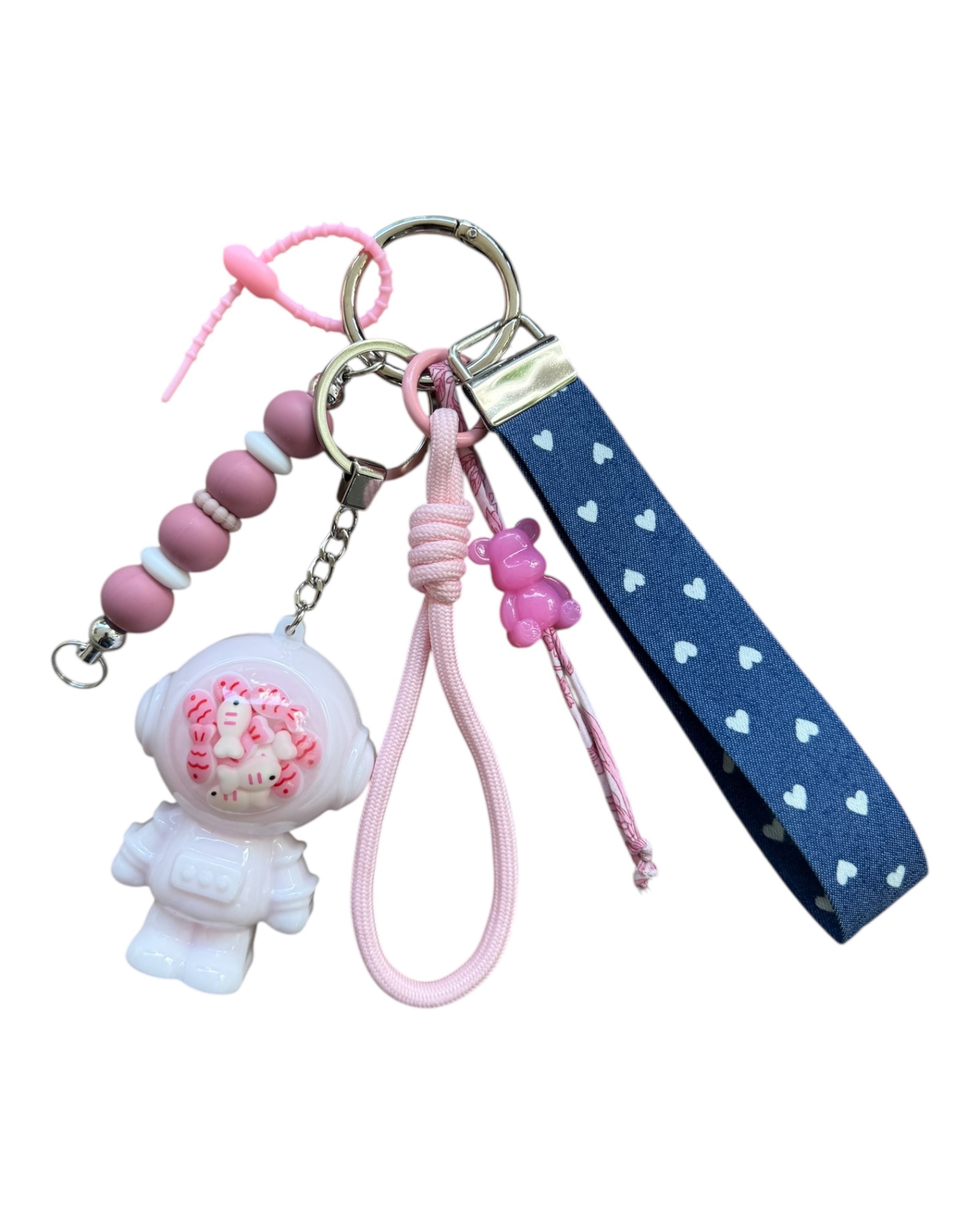 Grigri sac Andy Fish Pink astro bear en résine époxy avec poissons roses et cordon Liberty