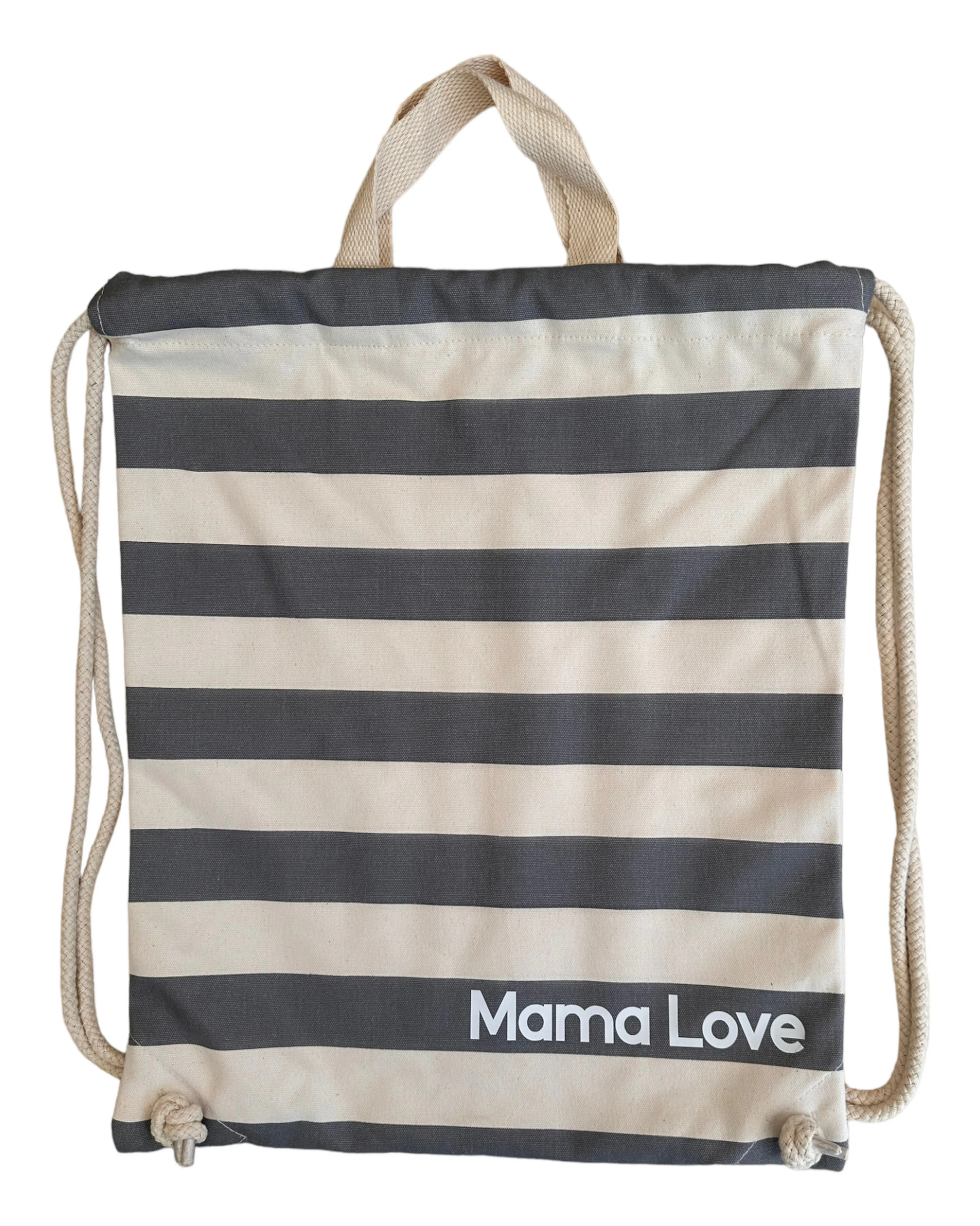 Sac Sunny gris & beige personnalisé avec prénom, en toile de coton brossée, idéal pour la plage et les escapades estivales.