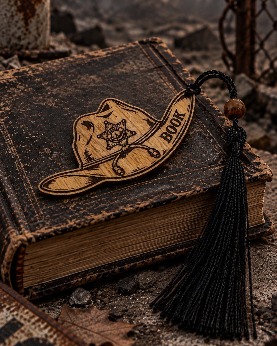 Marque-page Sheriff Book en bois gravé au laser en forme de chapeau de shérif, Easy Street Serie Lolie’z