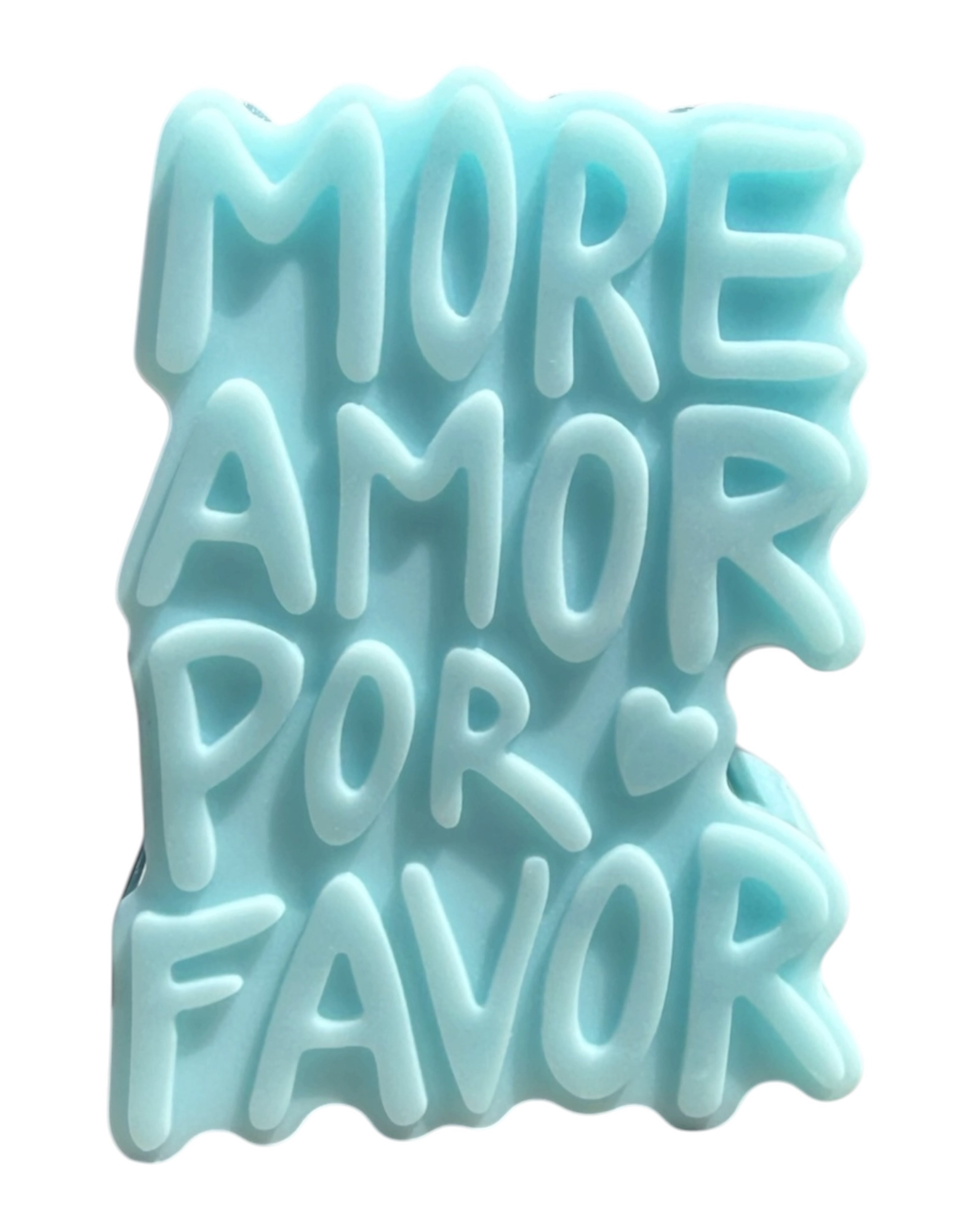 Objet déco More Amor Por Favor bleu ciel en résine époxy avec inscription blanche au style pop et moderne