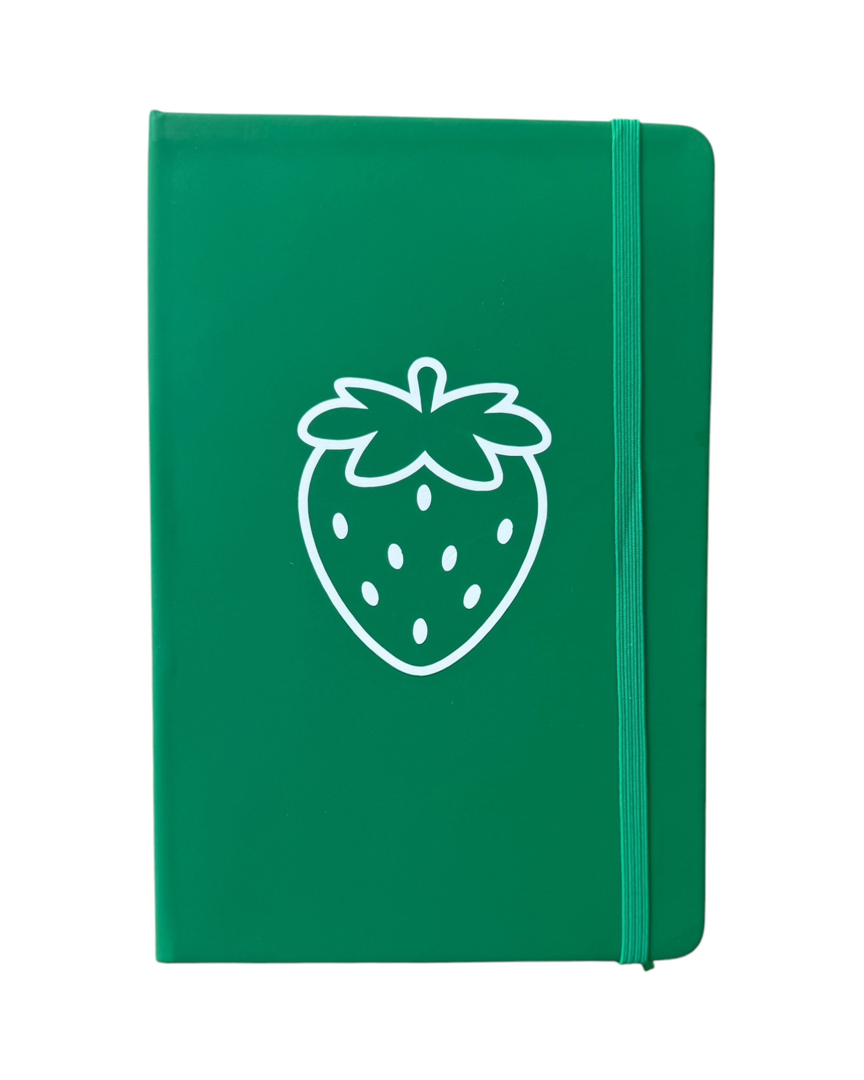 Notebook vert 96 pages avec illustration minimaliste de fraise blanche sur la couverture.
