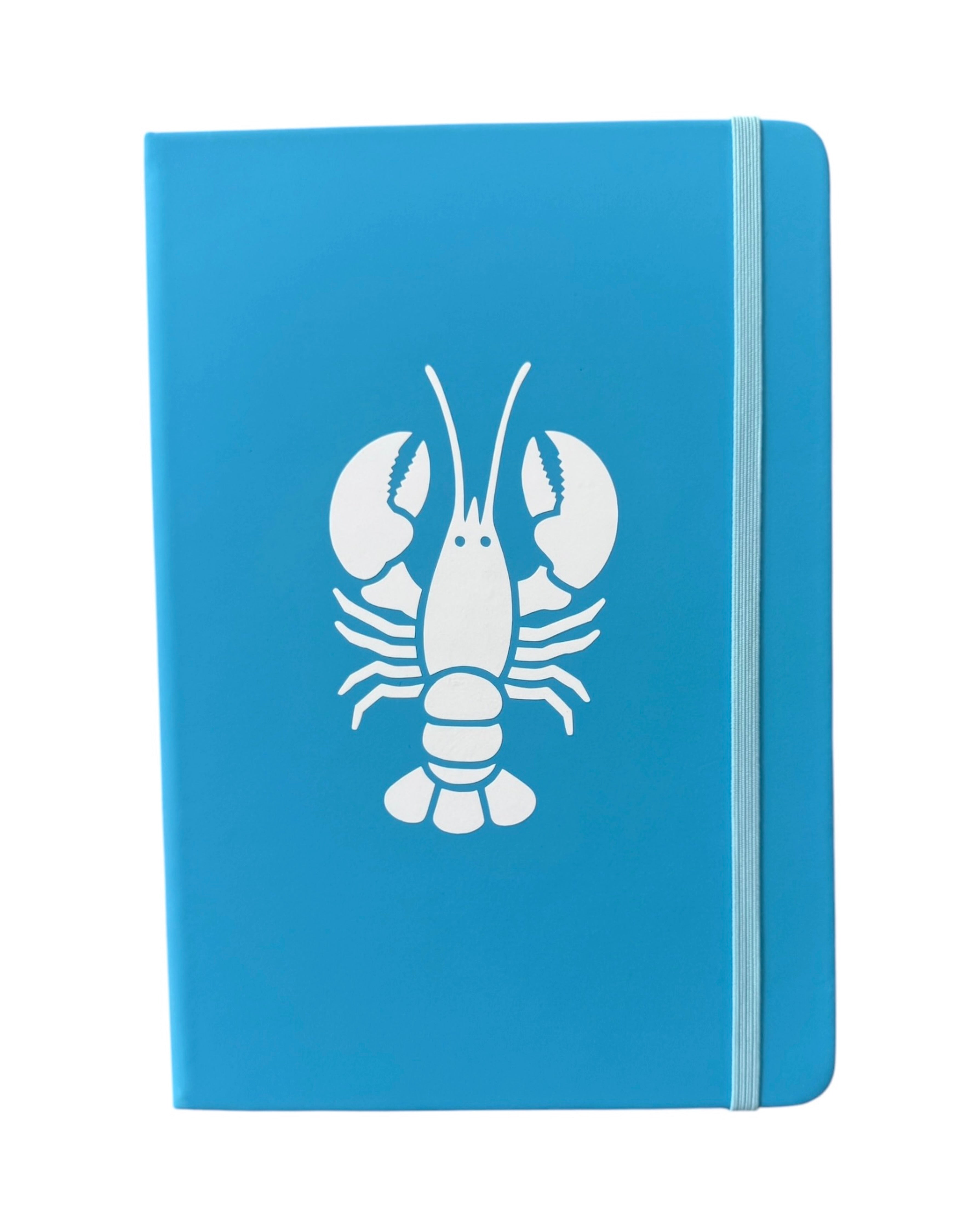 Notebook bleu clair 96 pages avec illustration minimaliste de homard blanc sur la couverture.