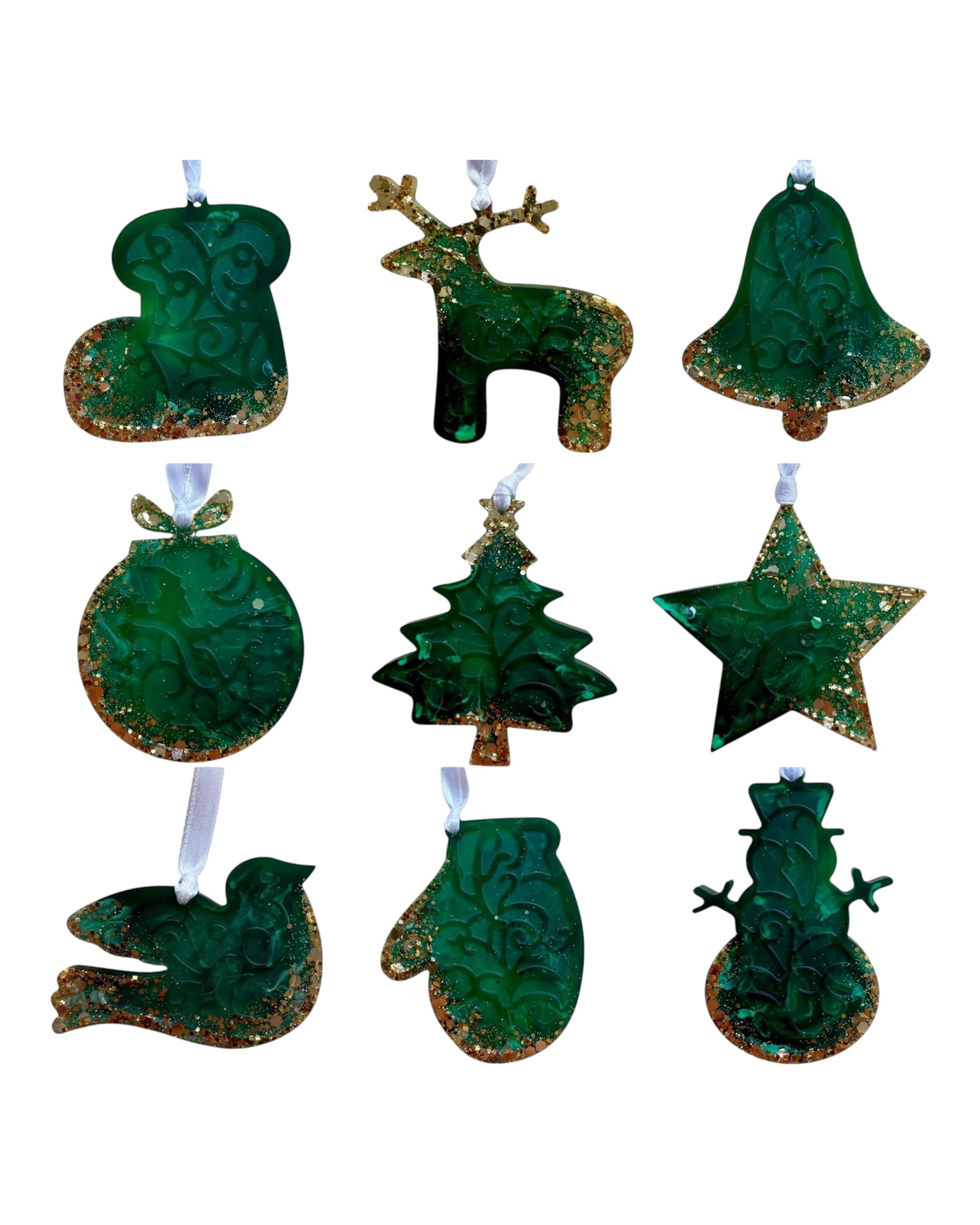 Ornements artisanaux en résine époxy pour sapin de Noël, design amusant et moderne, parfaits à offrir ou pour sublimer la déco de fête.Lolie'z