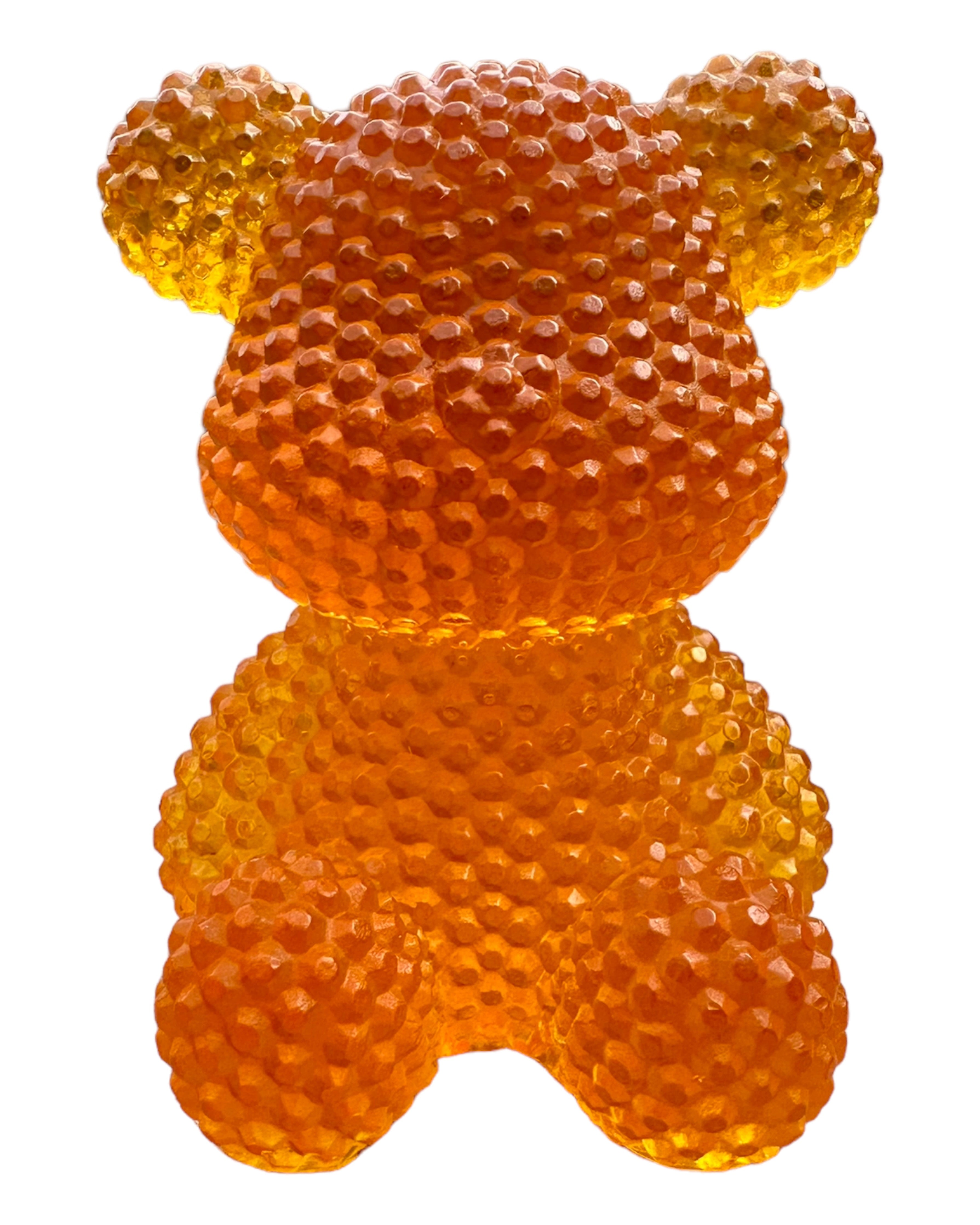 Ours Bubble Ted Cider en résine époxy aux tons ambrés et caramel, figurine décorative faite main.