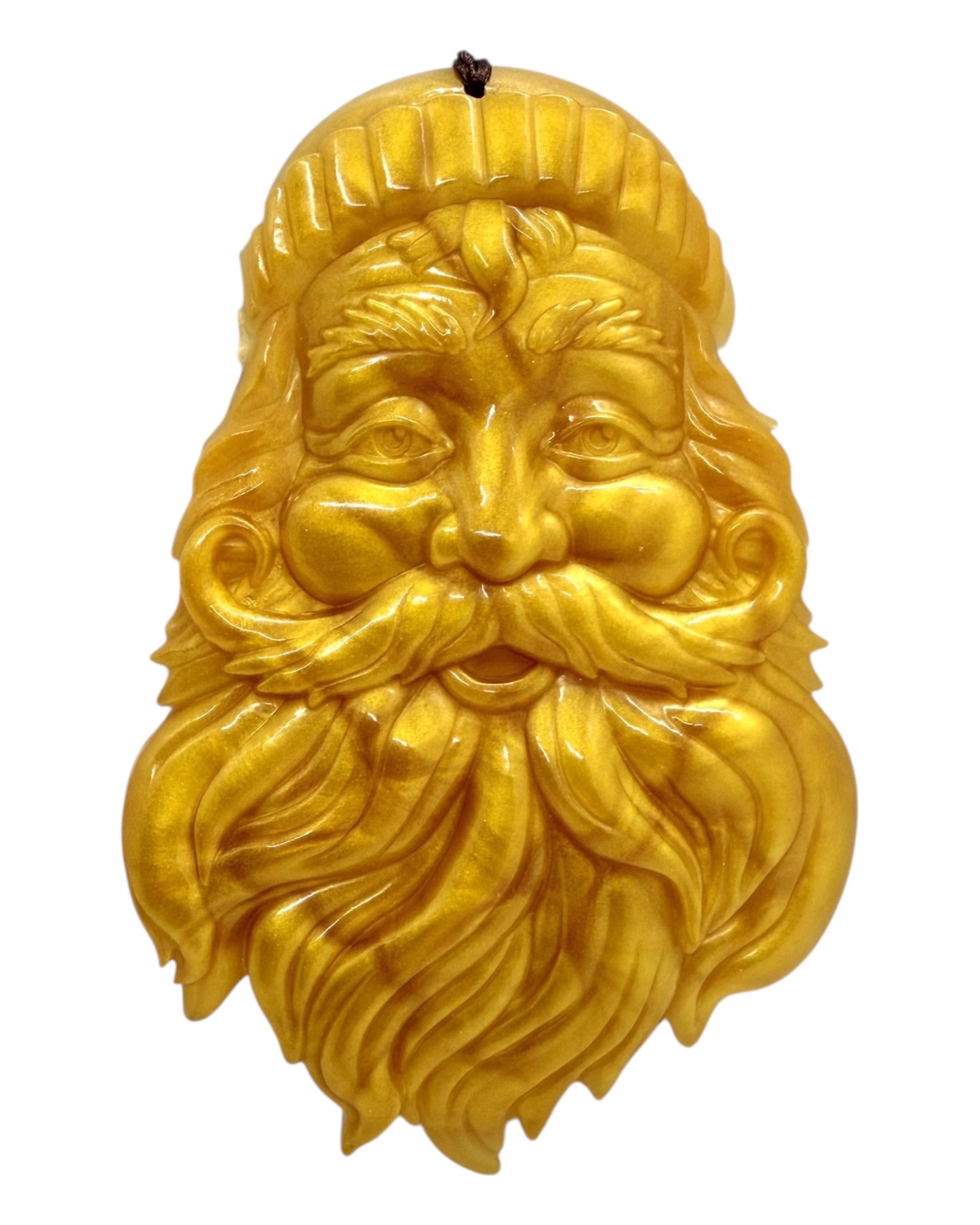 Père Noël doré en résine époxy, au design détaillé et réaliste, parfait pour apporter une touche féérique et lumineuse à la déco ou au sapin de Noël. Lolie'z