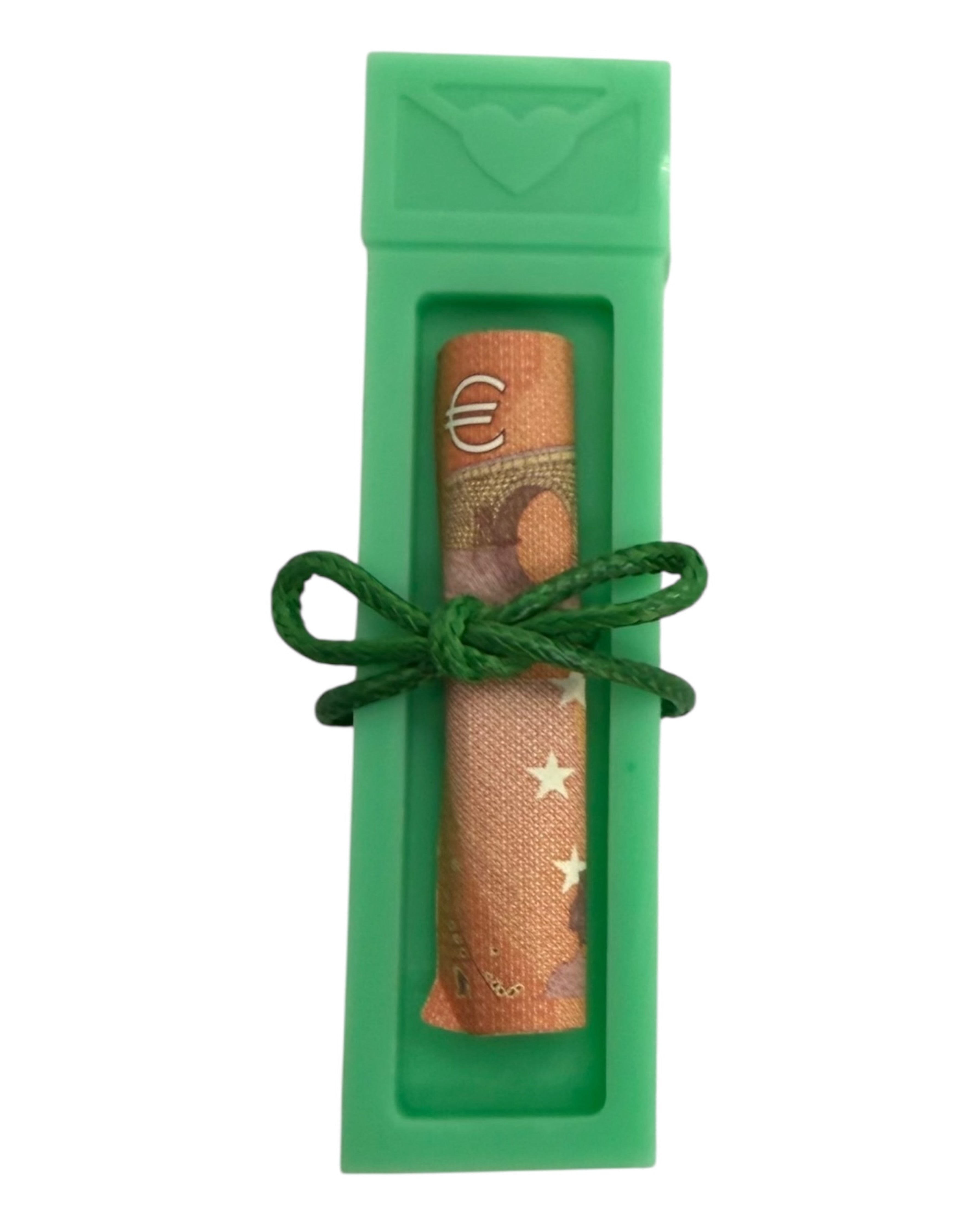 Pince à Flouze en résine époxy vert d’eau, résistante et malicieuse, idéale pour offrir un billet ou des étrennes avec humour et élégance. Lolie'z