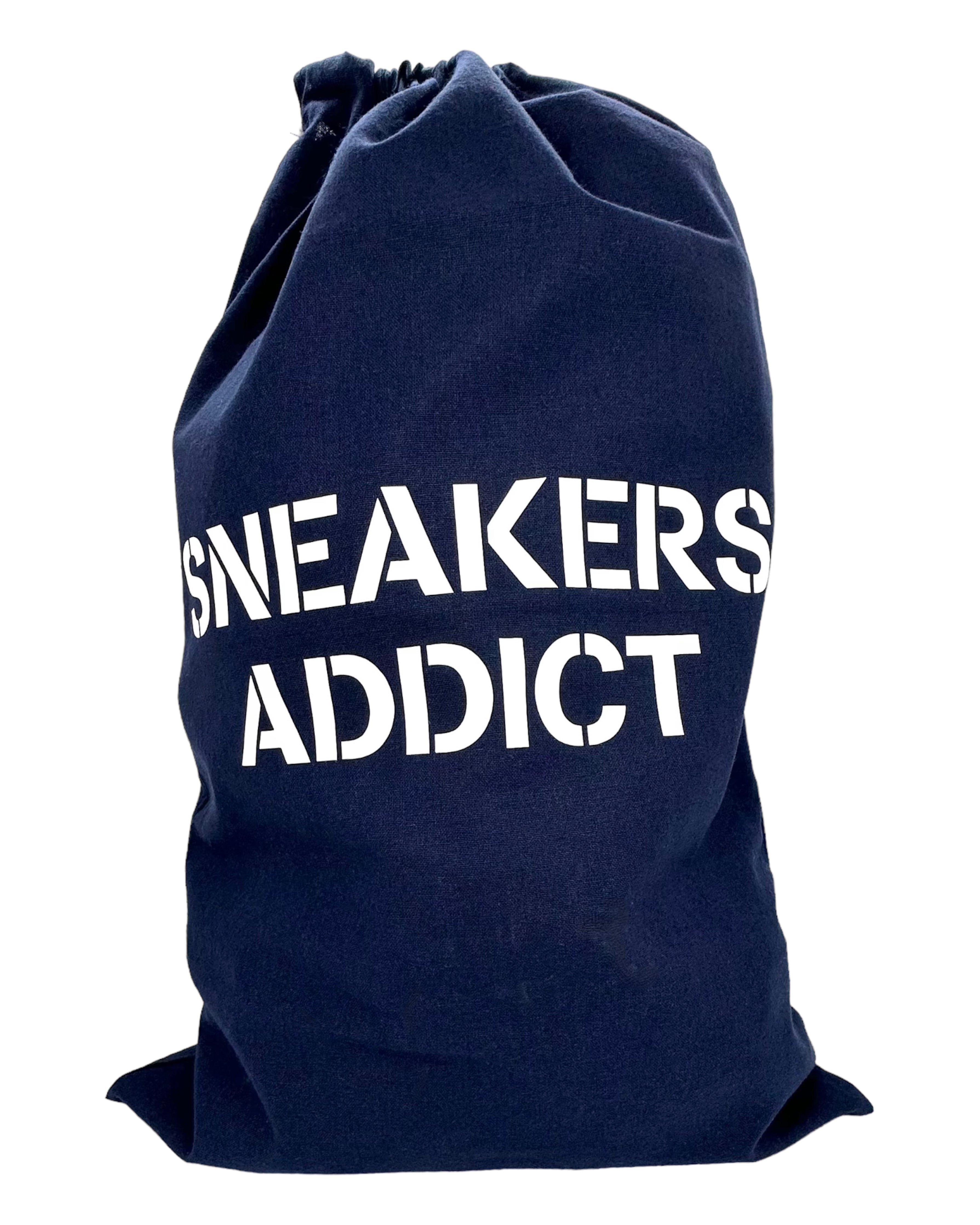 Pochon "Sneakers Addict" marine et blanc pour organiser vos baskets tout en les protégeant.