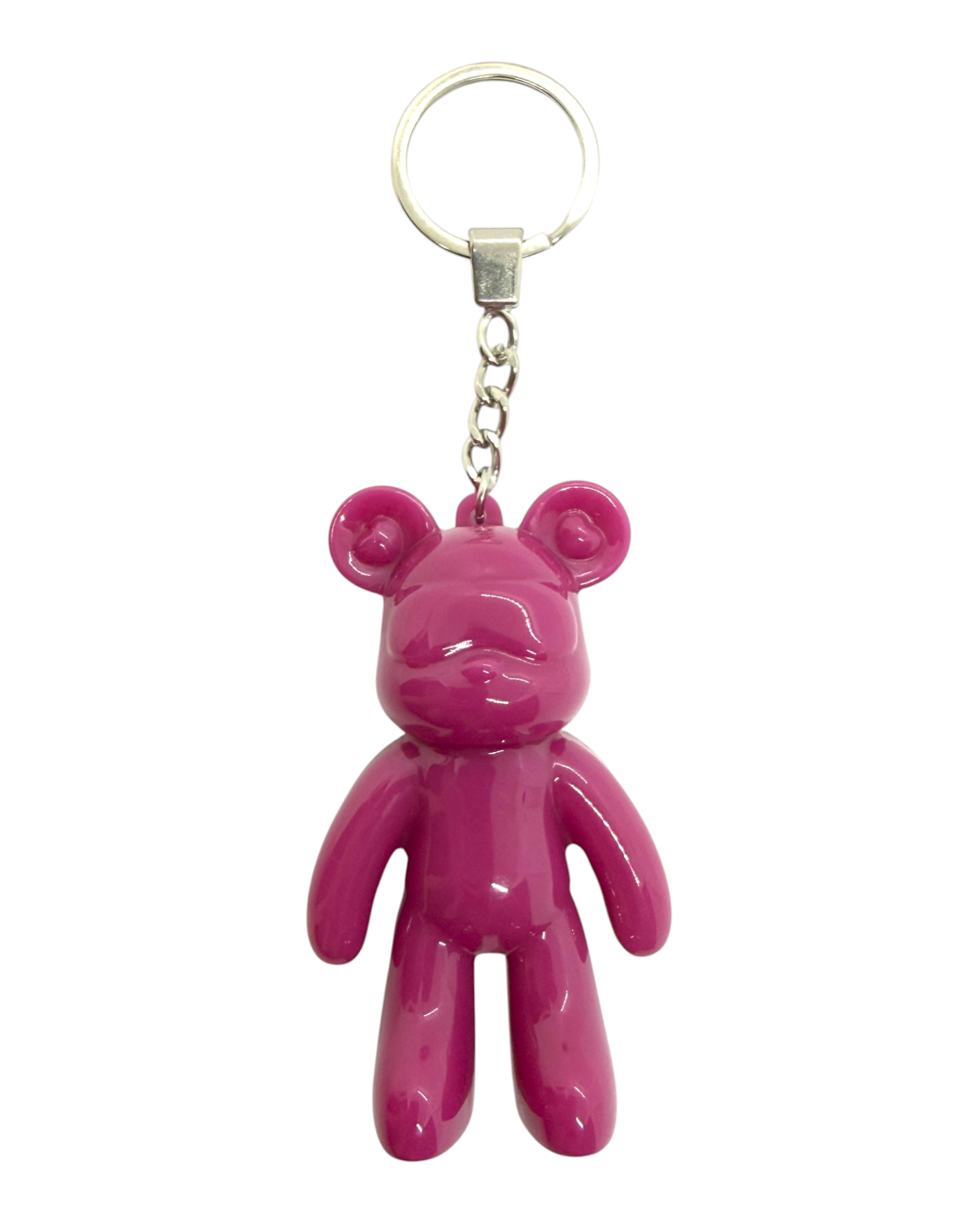 Porte-clé Urban Ted Fuchsia en résine époxy rose glossy, entièrement fabriqué à la main, avec mousqueton doré et cordon assorti, parfait comme bijou de sac ou grigri.