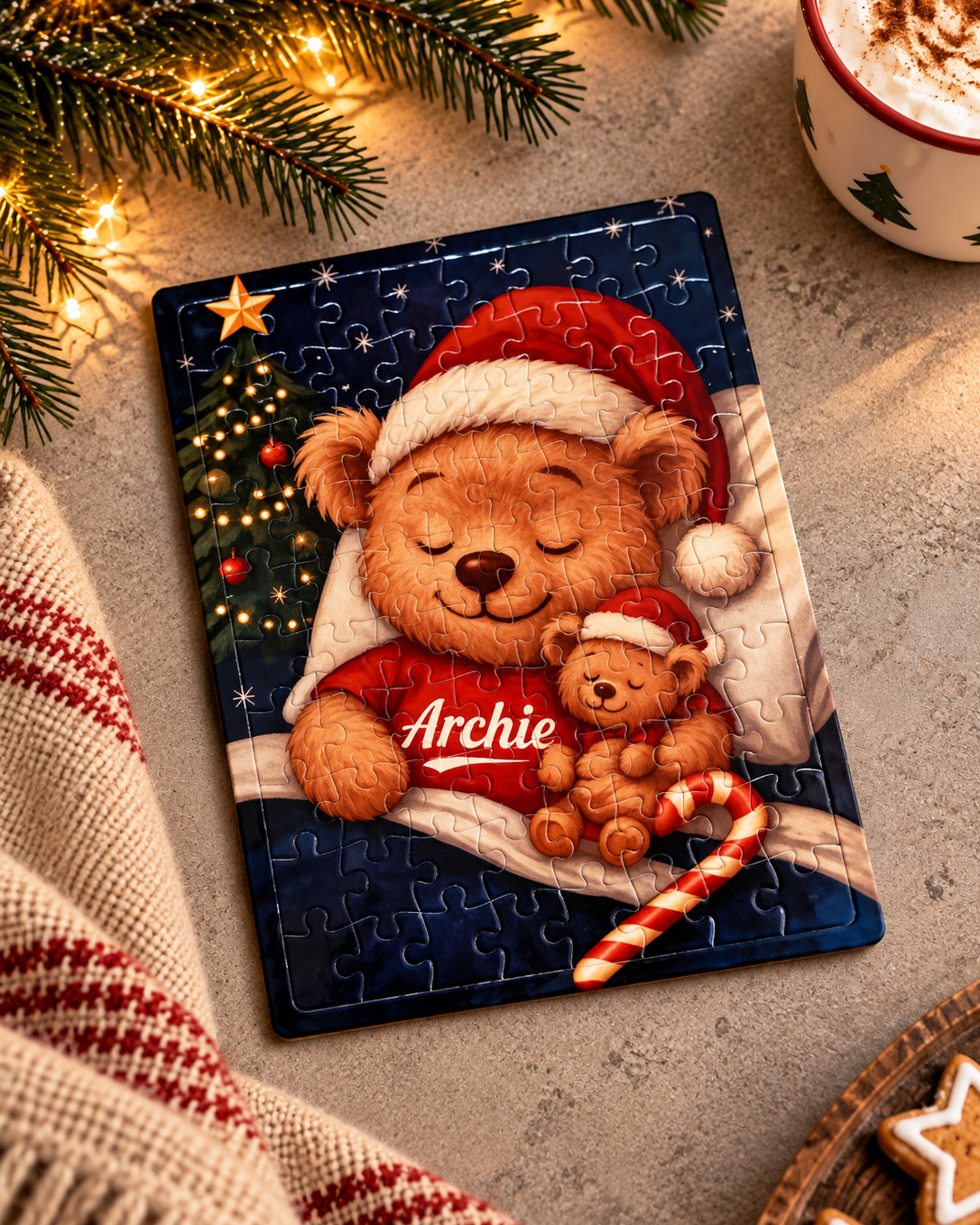 Puzzle enfant 80 pièces Archie avec son Mini Moi dans une scène de Noël