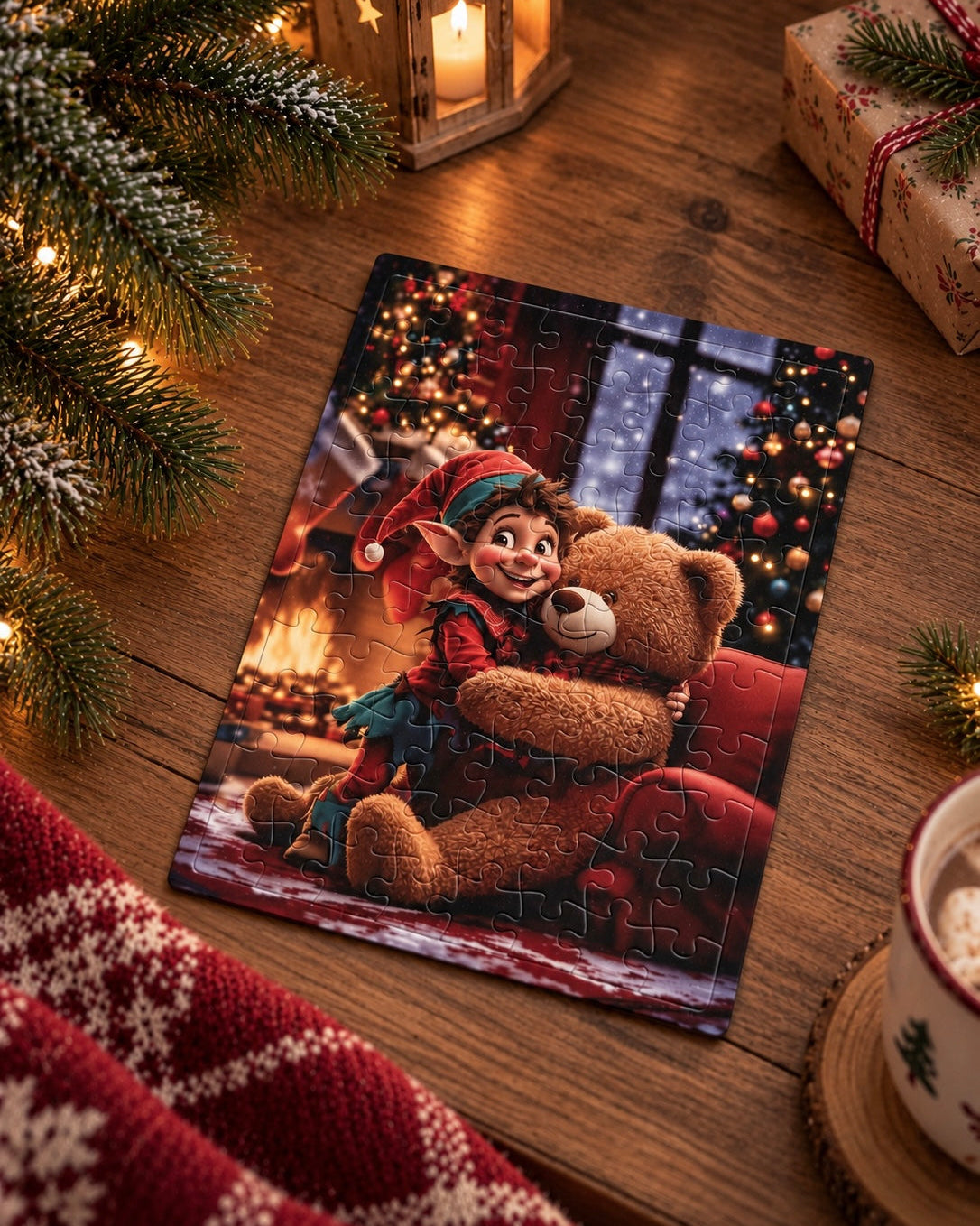 Puzzle enfant 80 pièces avec Cookie le lutin farceur faisant un câlin à Teddy