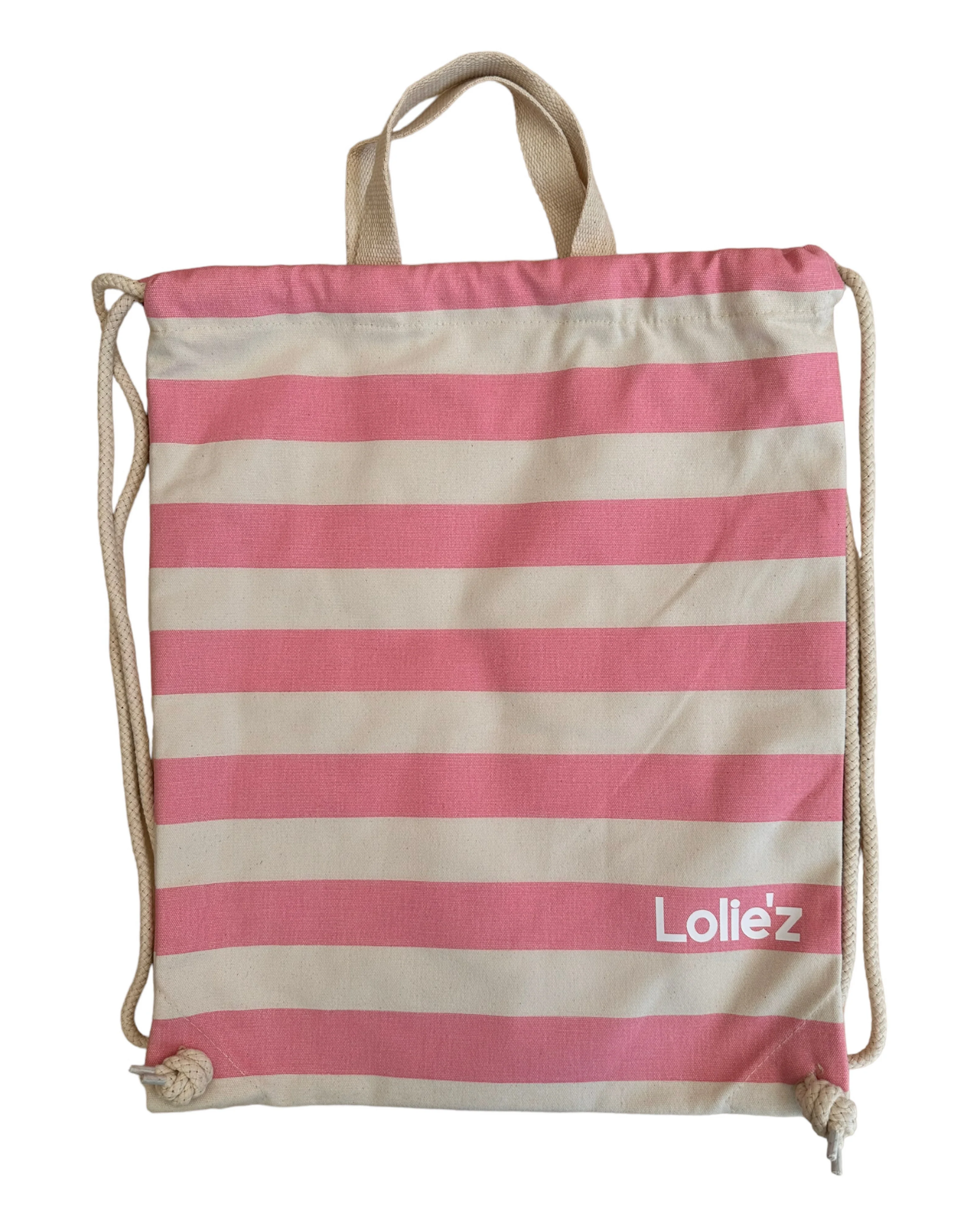 Sac Sunny rose & beige personnalisé avec prénom, en toile de coton brossée, parfait pour la plage.