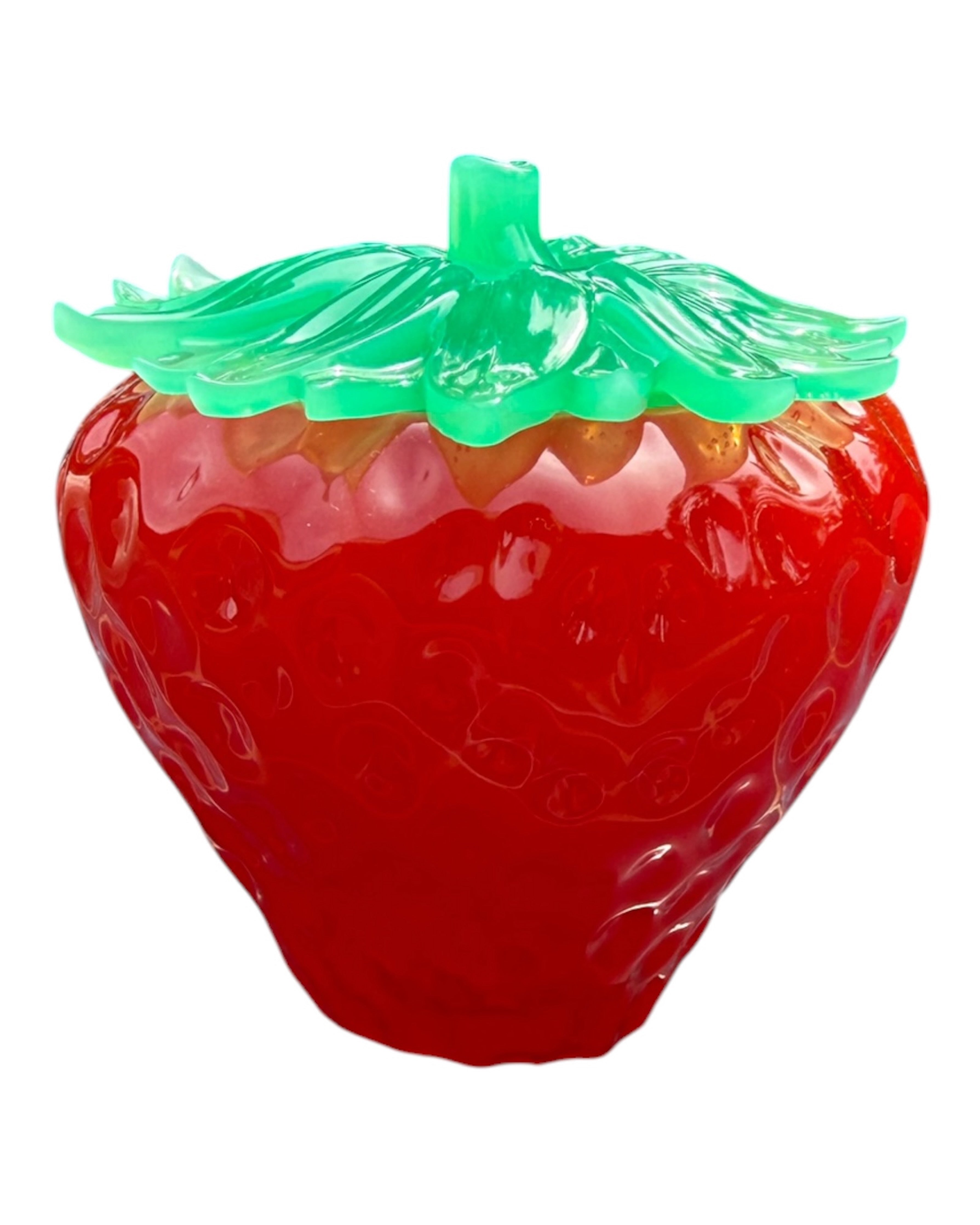 Strawberry Box rouge en résine époxy glossy au design gourmand et décoratif en forme de fraise.