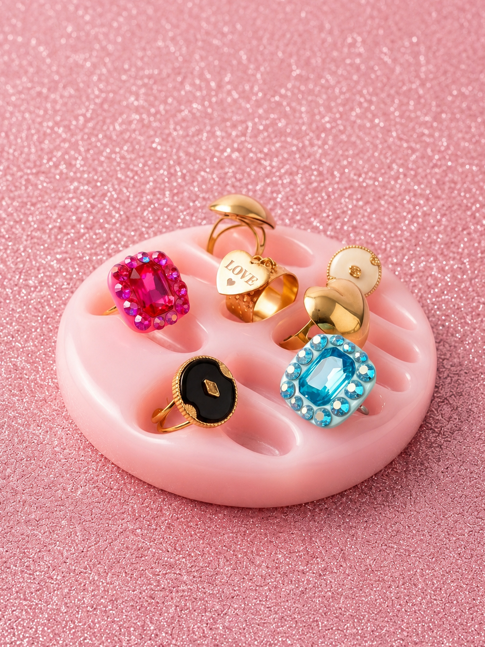 support à bague en résine époxy & bagues en acier inoxydables et pâte polymère by Les bijoux de Flavie & Lolie'z