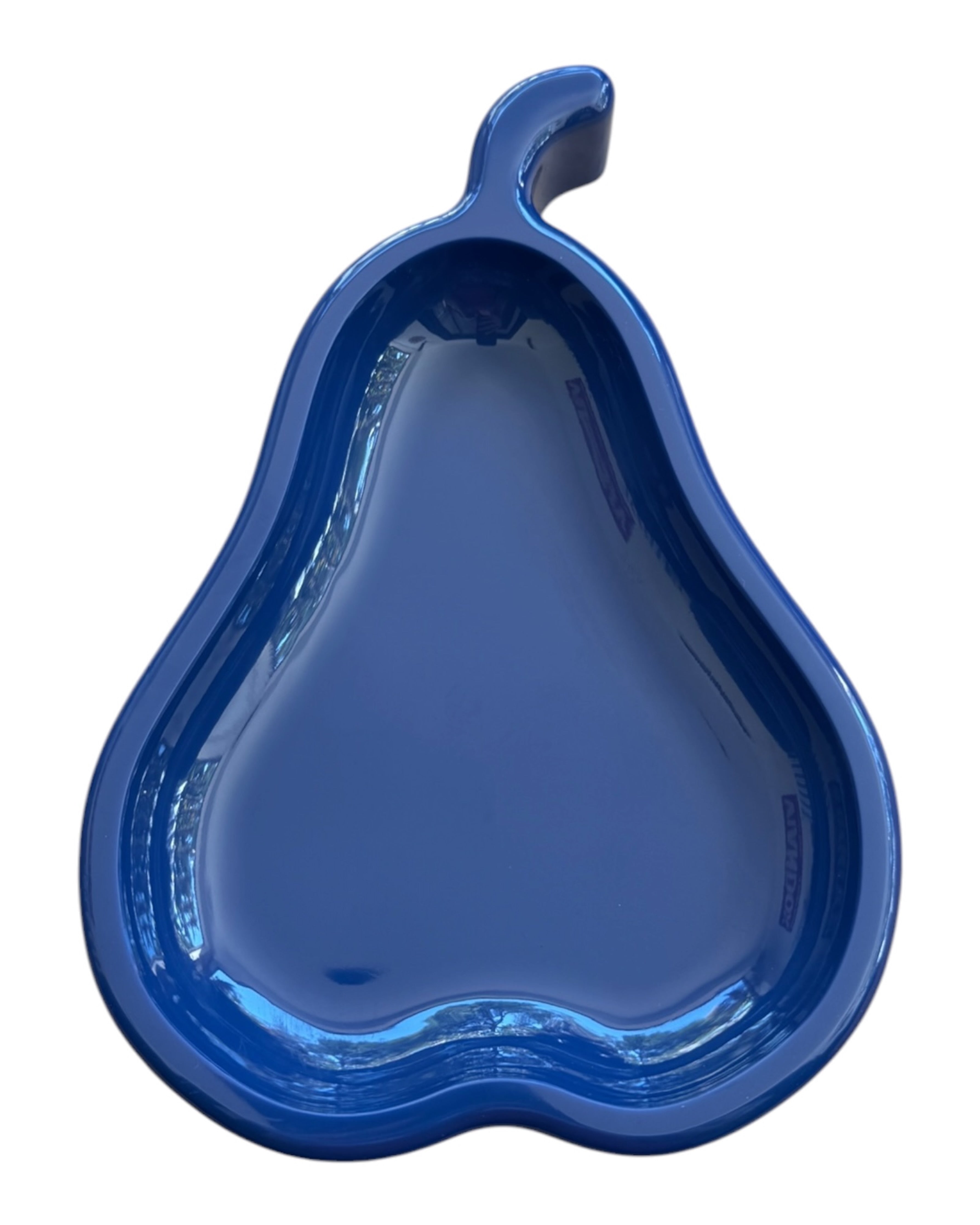 Vide-poche poire bleu en résine époxy fait main, objet déco original au design pop et brillant.