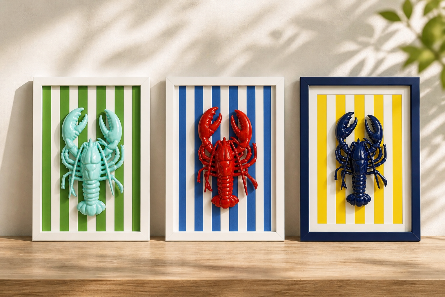 Homards décoratifs en résine époxy Benny intégrés dans des cadres muraux, composition de décoration murale originale et moderne