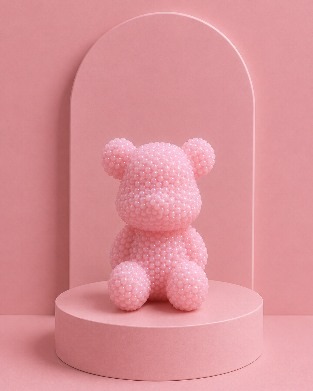 Ours Bubble Ted Barbapapa en résine époxy rose pastel opaque, création décorative texturée faite main par Lolie’z.