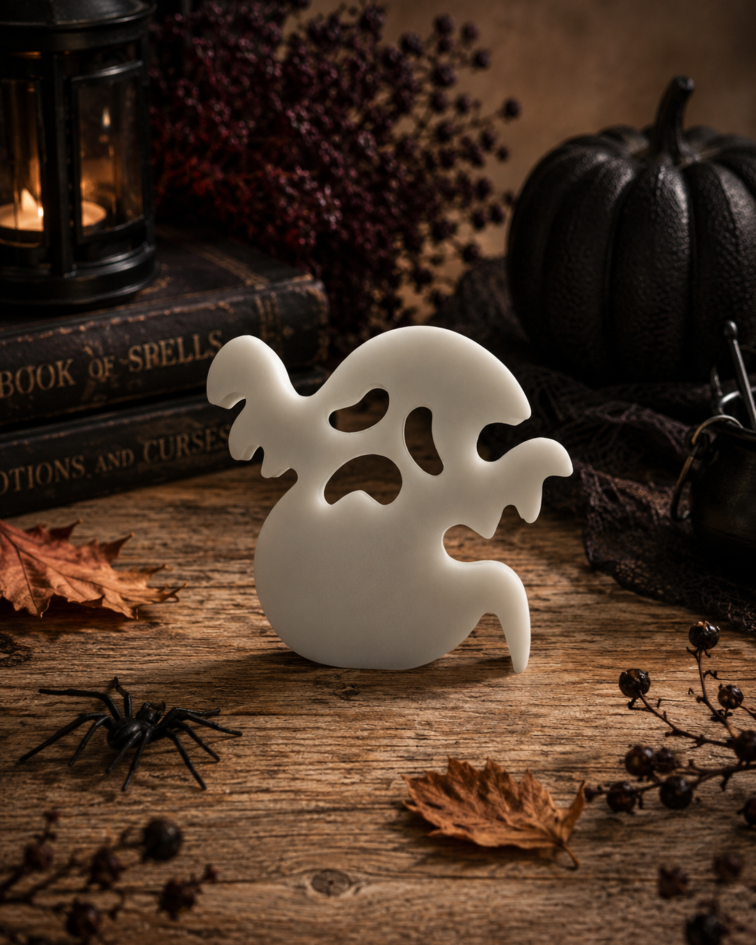 Allan, fantôme blanc en résine époxy fait main avec silhouette en mouvement pour décorer la maison à Halloween.