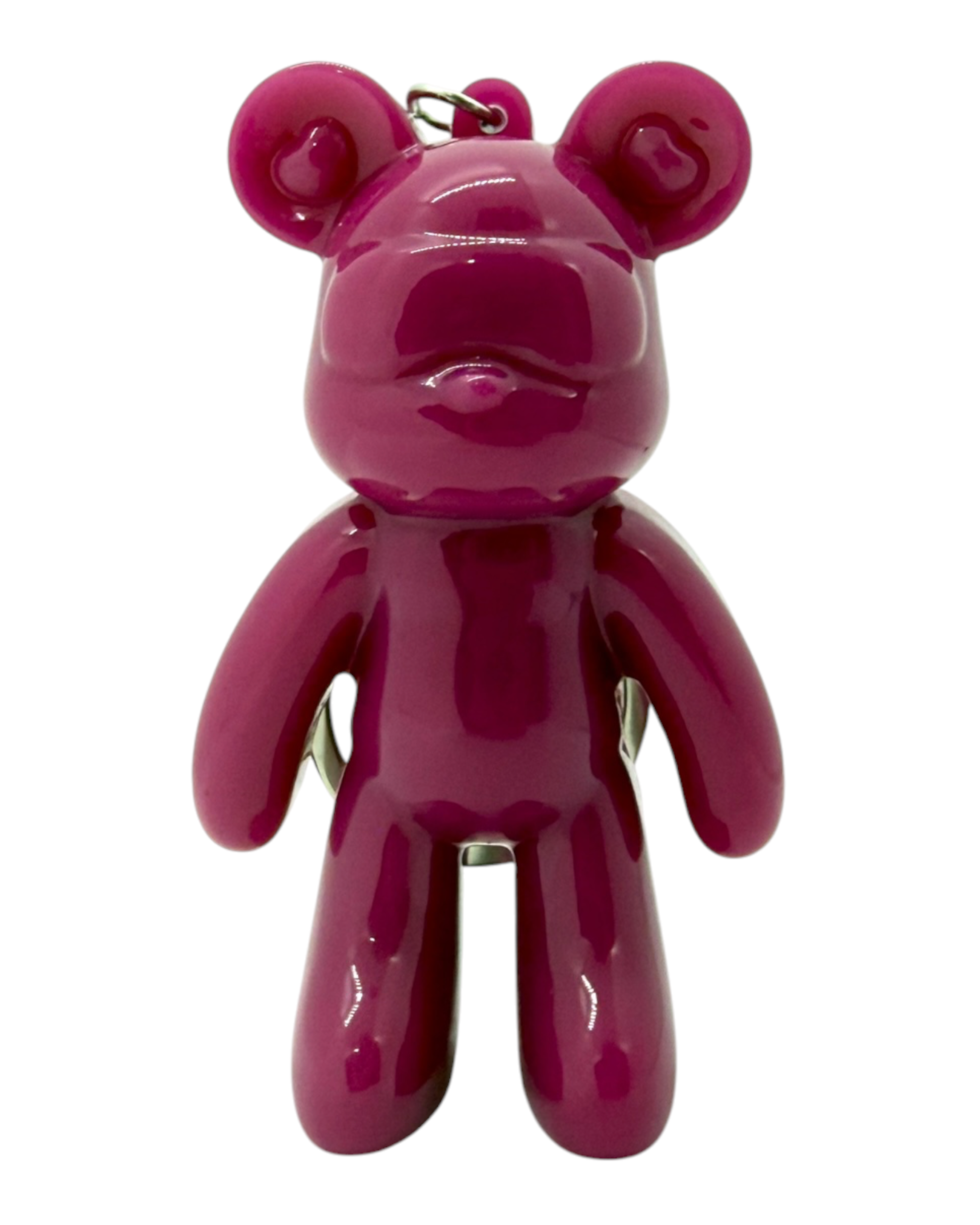 Bijou de sac Urban Ted Fuchsia en résine époxy brillante, petit ours rose flashy réalisé à la main, accessoire coloré à accrocher à un sac, une pochette ou un trousseau de clés.