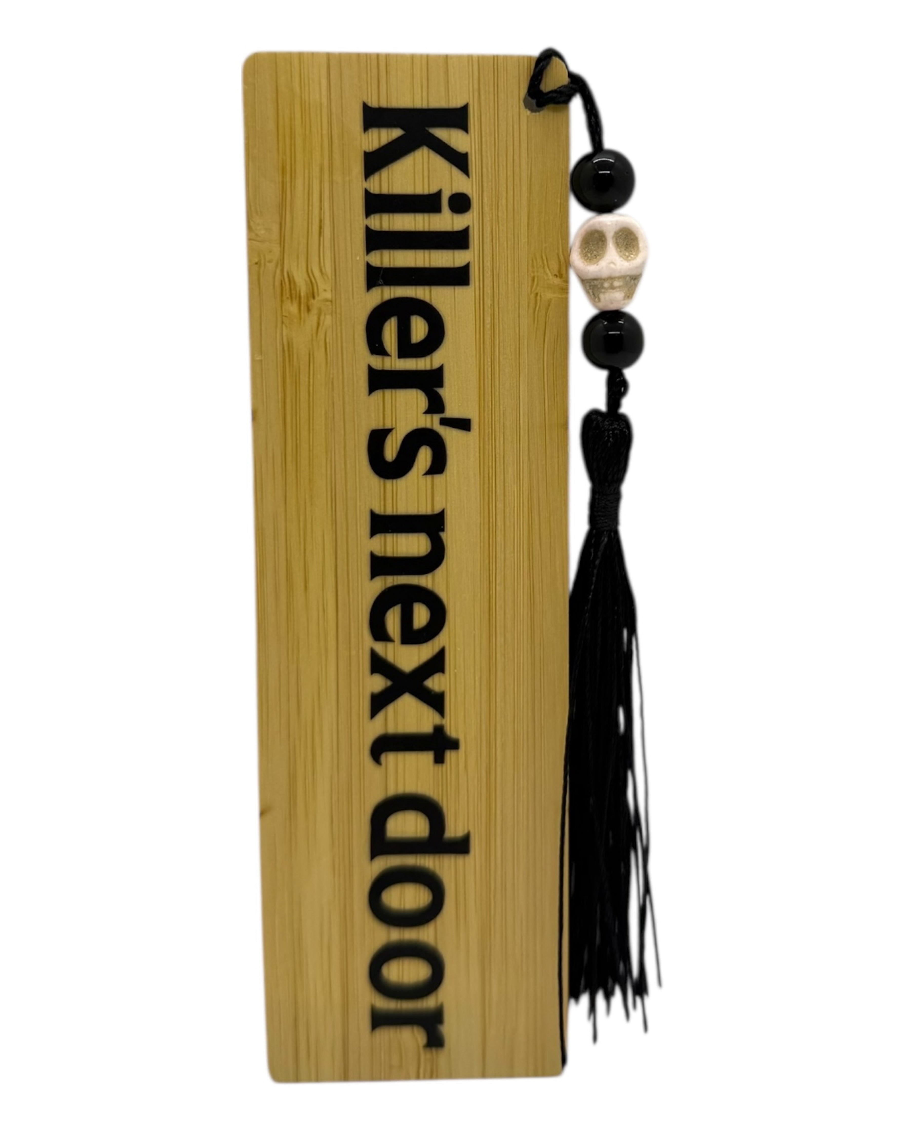 Marque-page "Killer’s Next Door" en bambou, suspense garanti