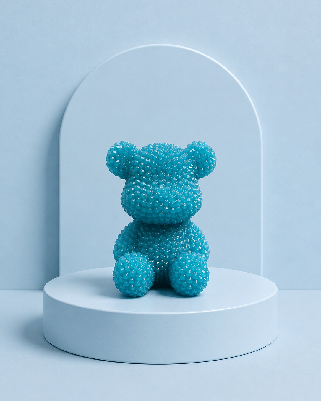 Bubble Ted Bleu Sarcelle, ours décoratif bleu-vert en résine époxy texturée, création artisanale Lolie’z.
