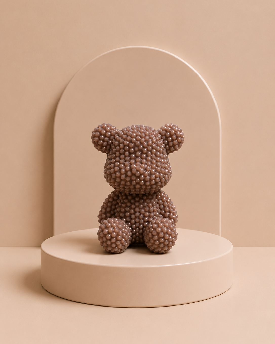 Bubble Ted Cacao, ours décoratif couleur chocolat en résine époxy texturée, création artisanale Lolie’z.
