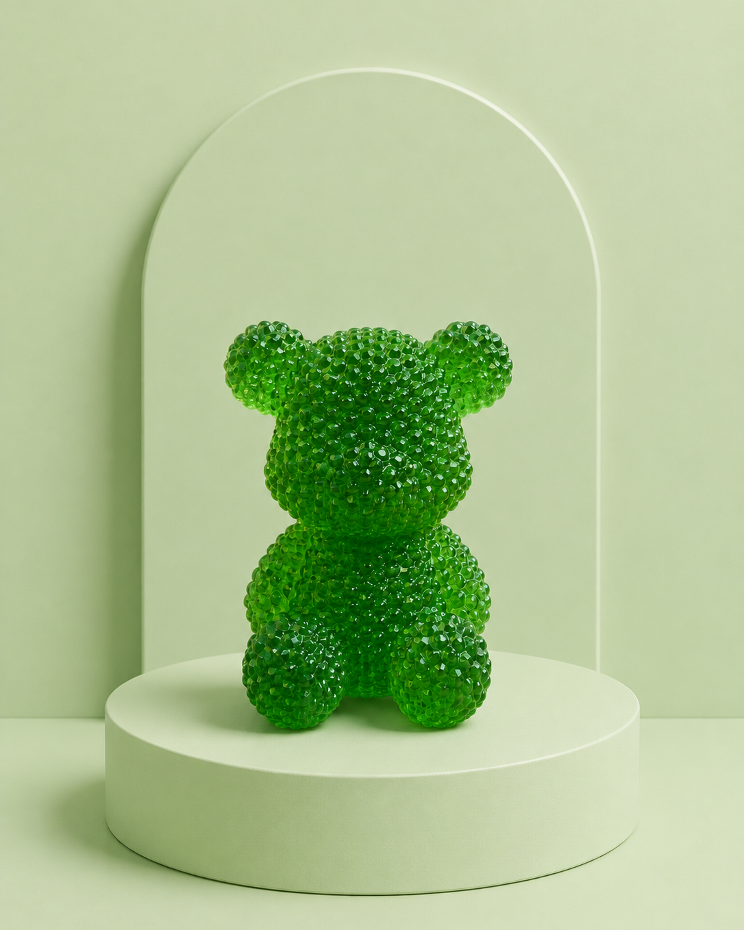 Bubble Ted Green, ours décoratif vert en résine époxy texturée, création artisanale Lolie’z.
