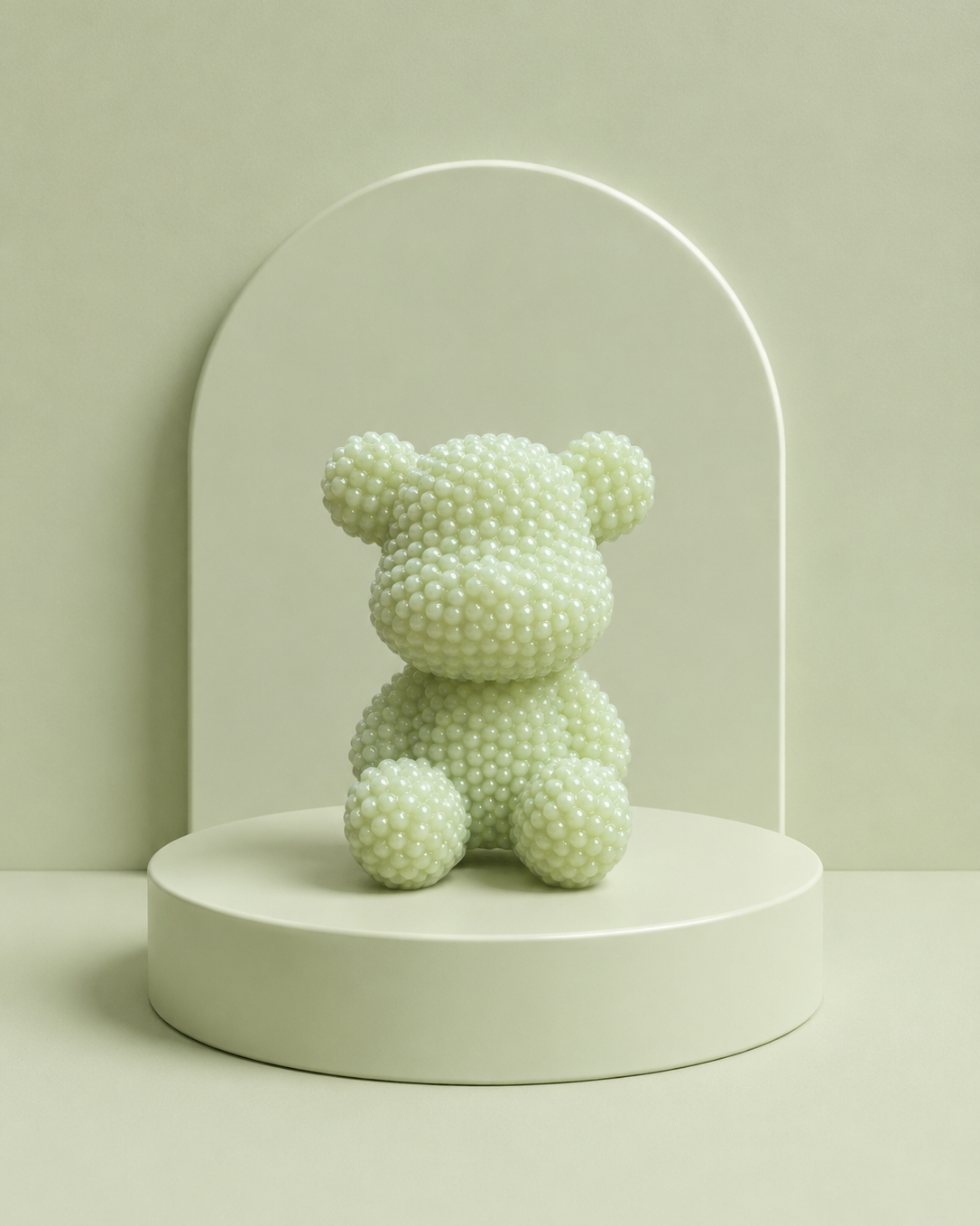 Bubble Ted Verveine, ours décoratif vert pastel en résine époxy texturée, création artisanale Lolie’z.
