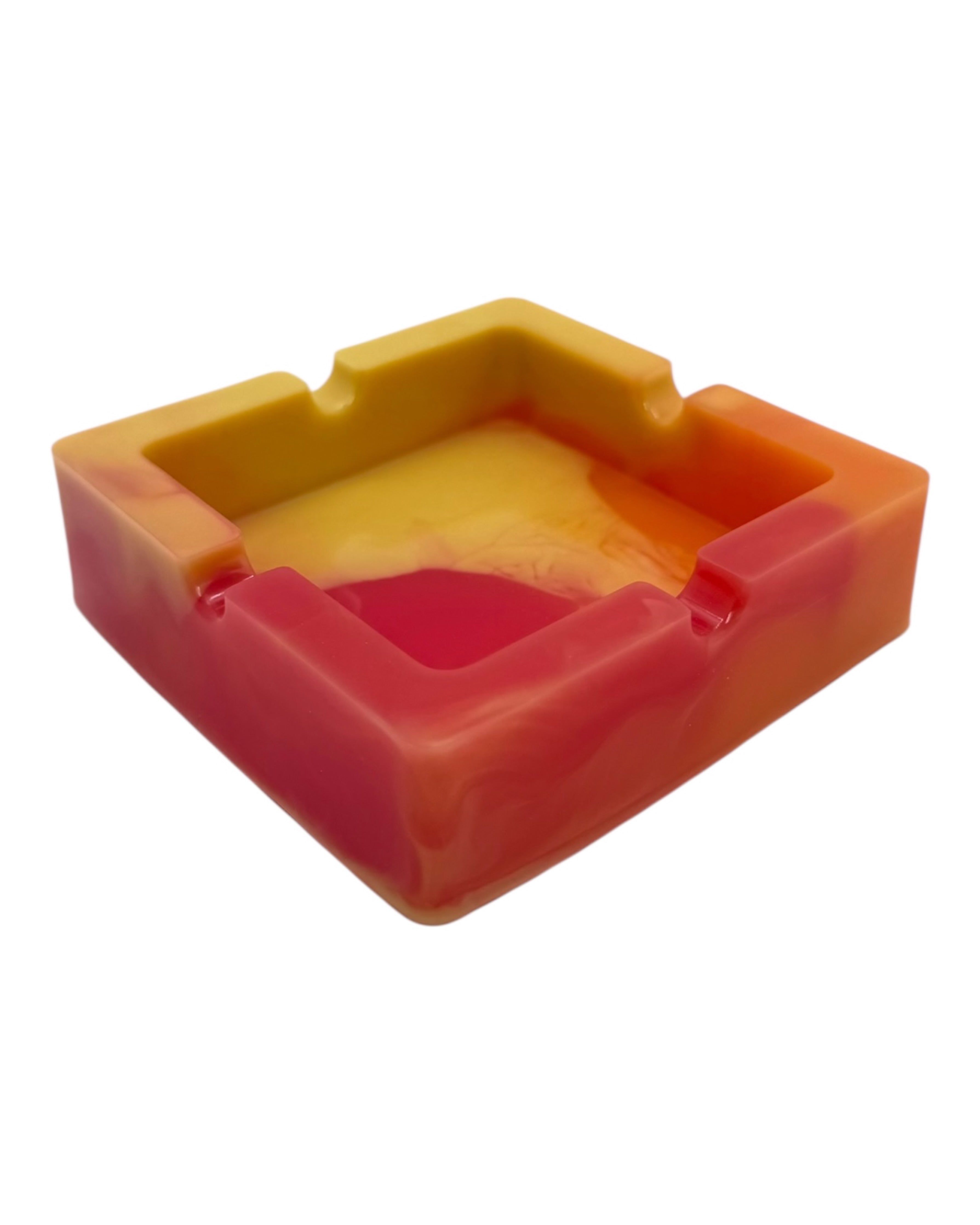 cendrier carré tie and dye orange jaune resine epoxy deco moderne fait main by Lolie'z