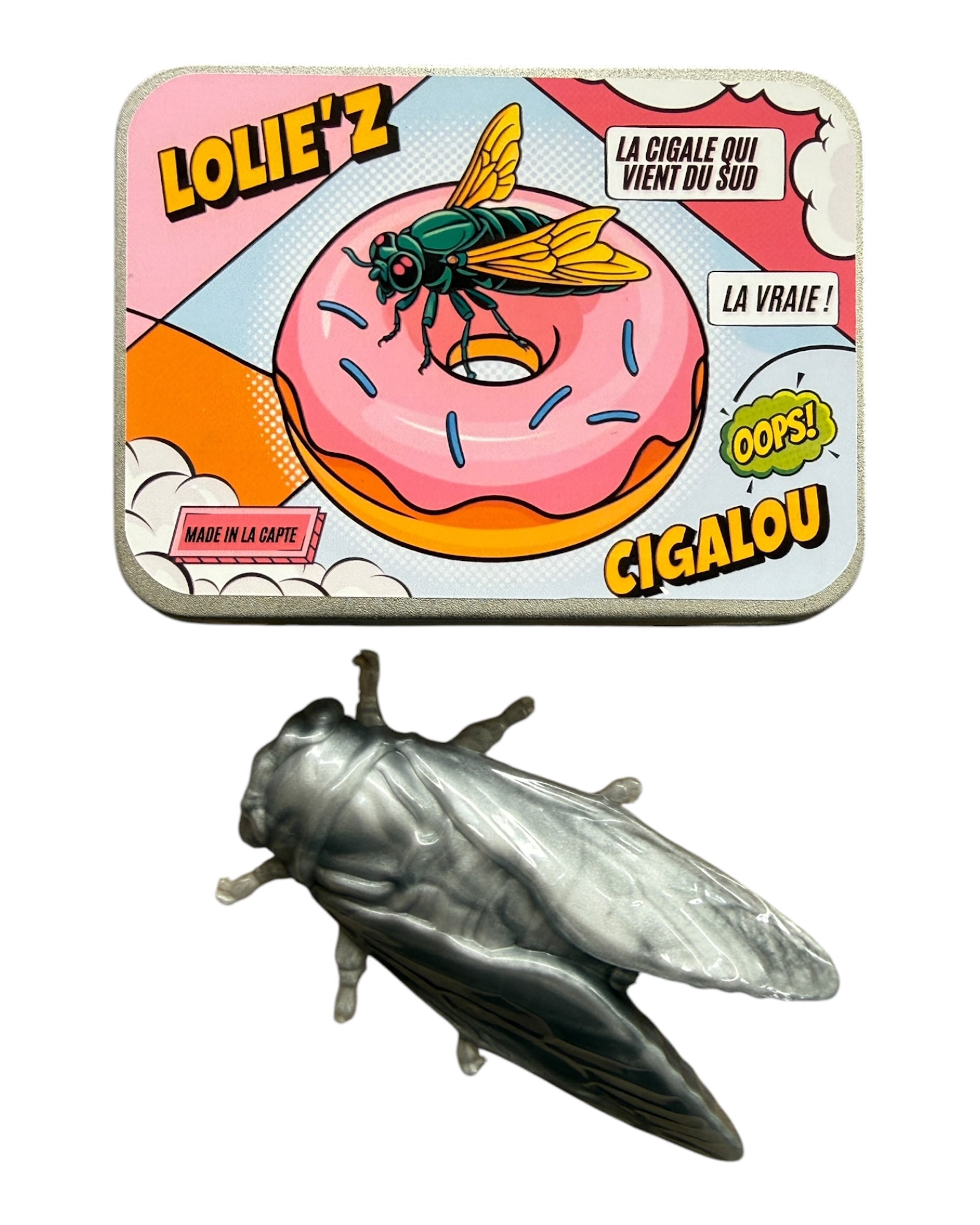 Cigalou argent en résine époxy aimantée, cigale décorative faite main au style lumineux et moderne. Lolie'z