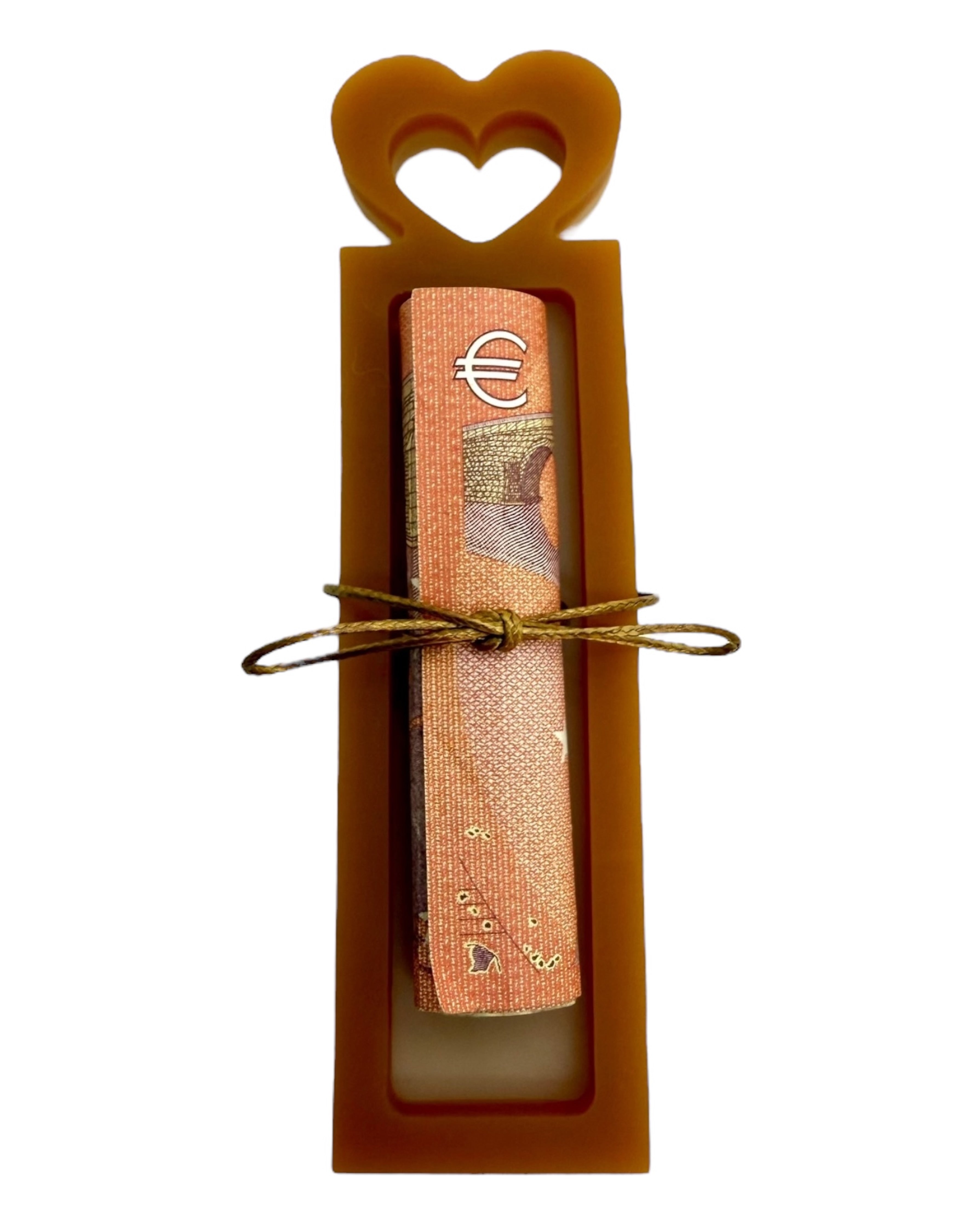 Pince à Fric en résine époxy caramel, pratique et élégante, idéale pour offrir des étrennes, un billet ou un petit cadeau stylé. Lolie'z