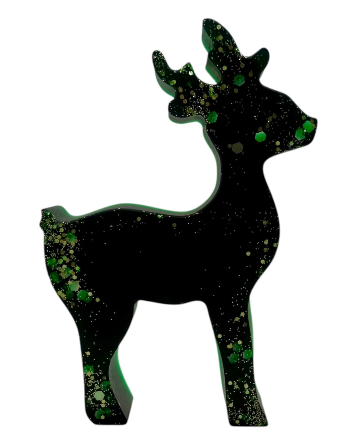 Comet the reindeer en résine époxy vert glitter, renne de Noël scintillant Lolie'z