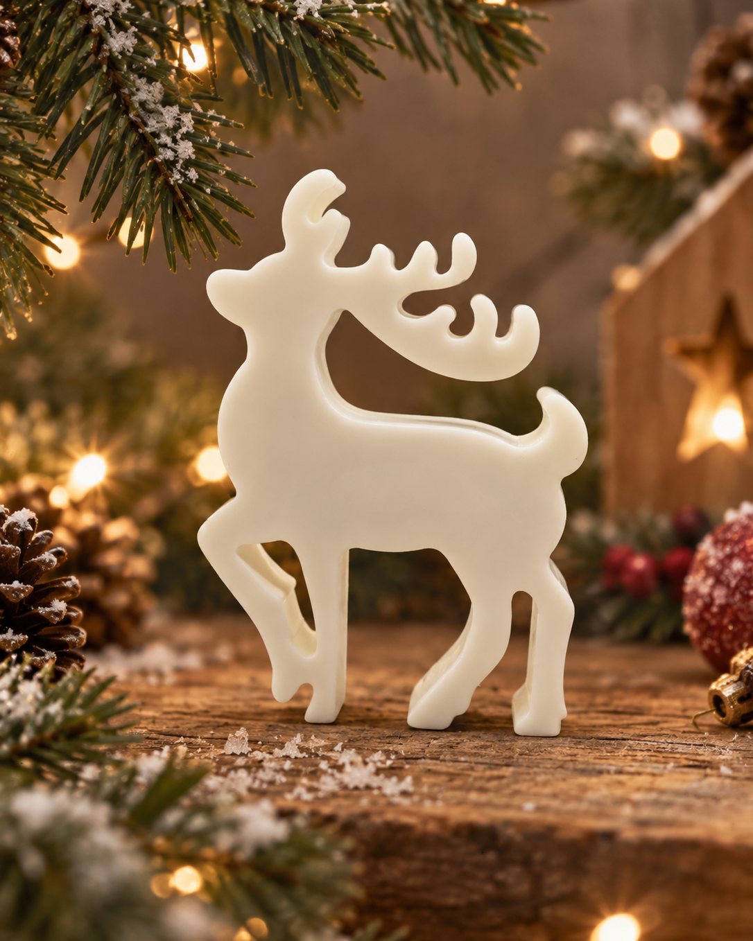 Dasher, renne décoratif de Noël en résine époxy fabriqué à la main dans l’atelier Lolie’z.