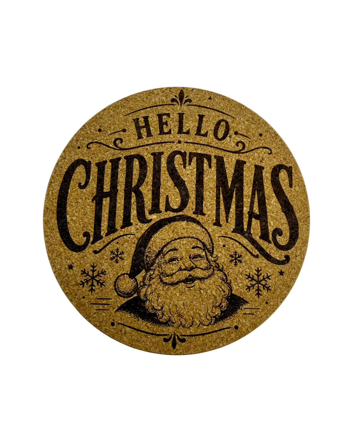 Dessous de verre en liège Hello Christmas avec illustration vintage du Père Noël.