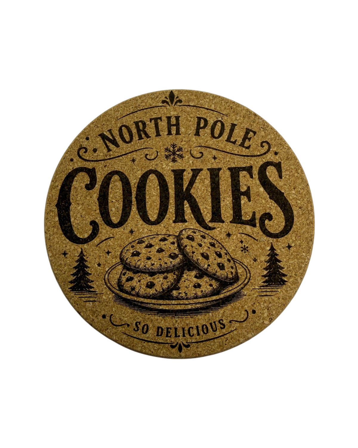 Dessous de verre en liège North Pole Cookies avec biscuits illustrés dans un univers de Noël rétro