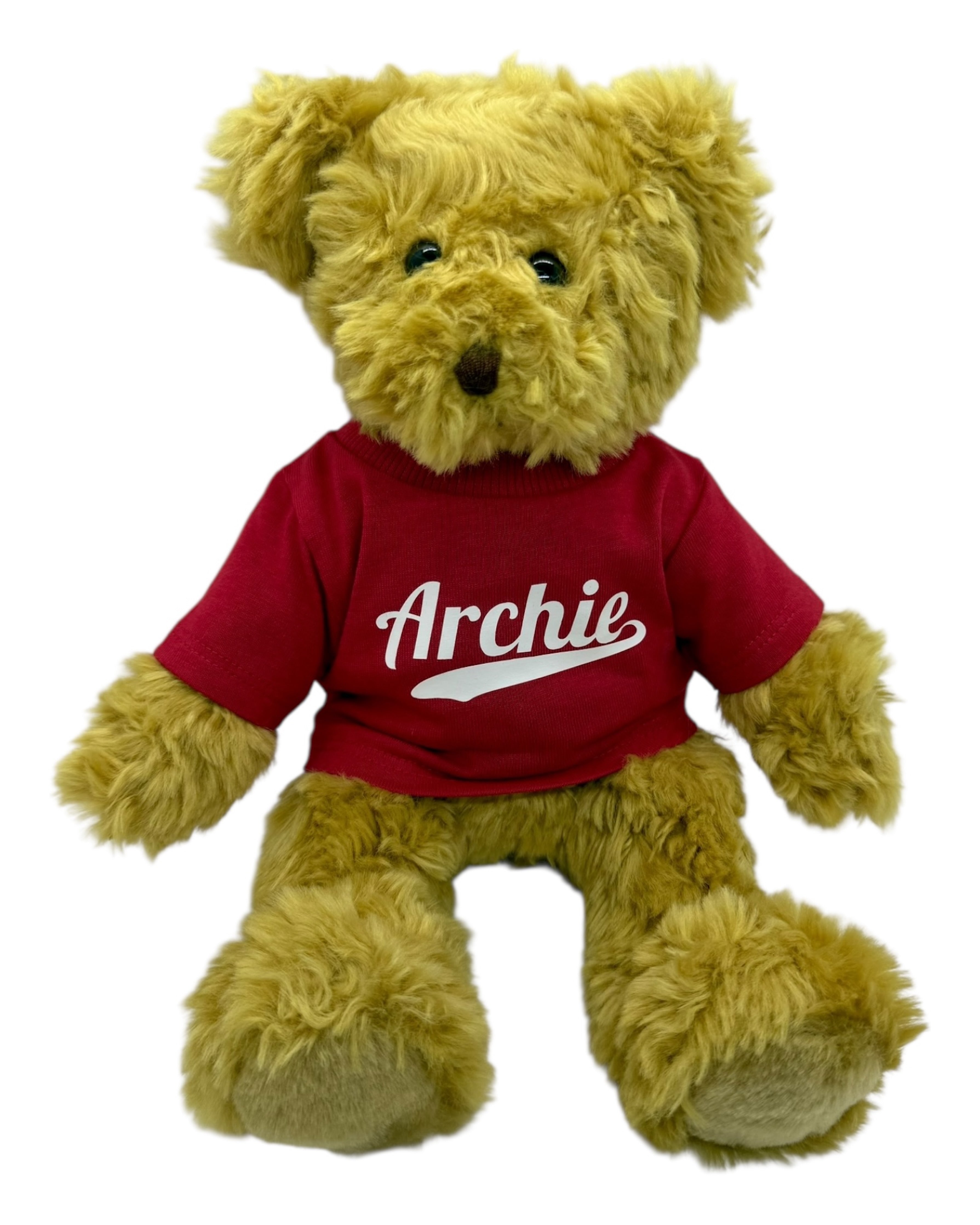 Doudou Archie personnalise avec tee shirt rouge Loliez, peluche douce et calin XXL