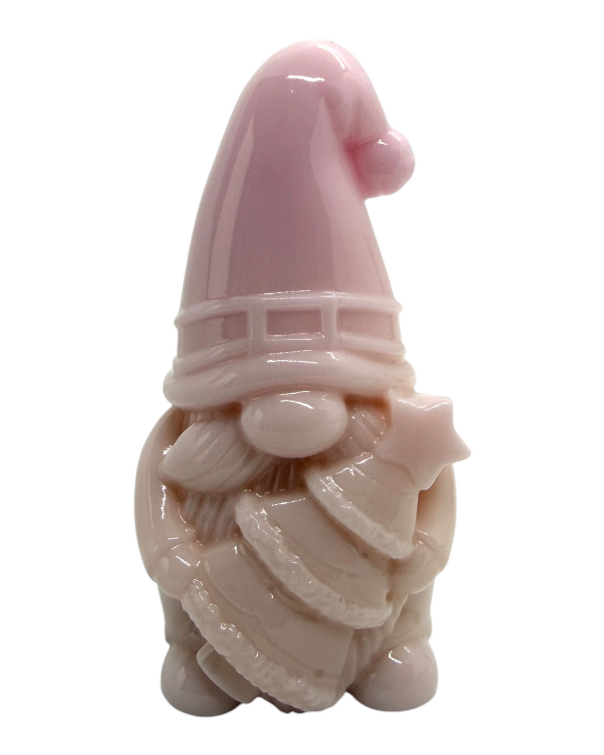 Marlow rose et blanc, gnome de Noël en résine époxy avec petit sapin, entièrement fabriqué à la main en France.