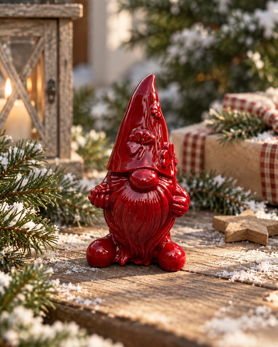 Chester, gnome de Noël en résine époxy avec grande barbe, bonnet pointu et détails trèfles